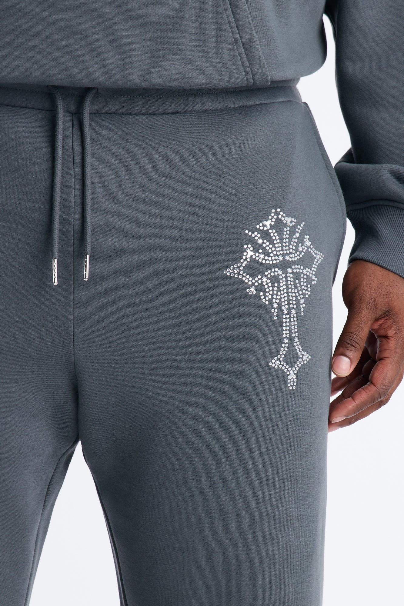 Blessed Rhinestone Pearl Sweatpants - Charcoal Fashion Nova