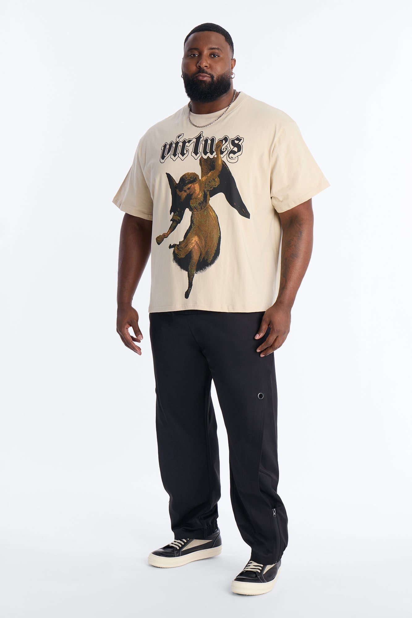 Oversized Affirmational Virtues Short Sleeve Tee - Sand Fashion Nova