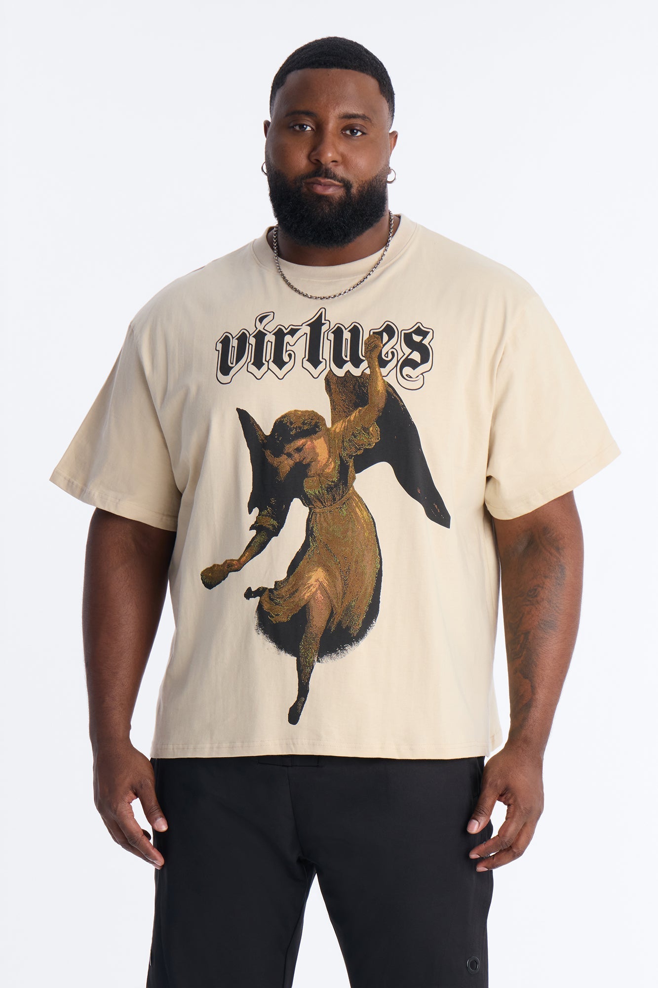 Oversized Affirmational Virtues Short Sleeve Tee - Sand Fashion Nova