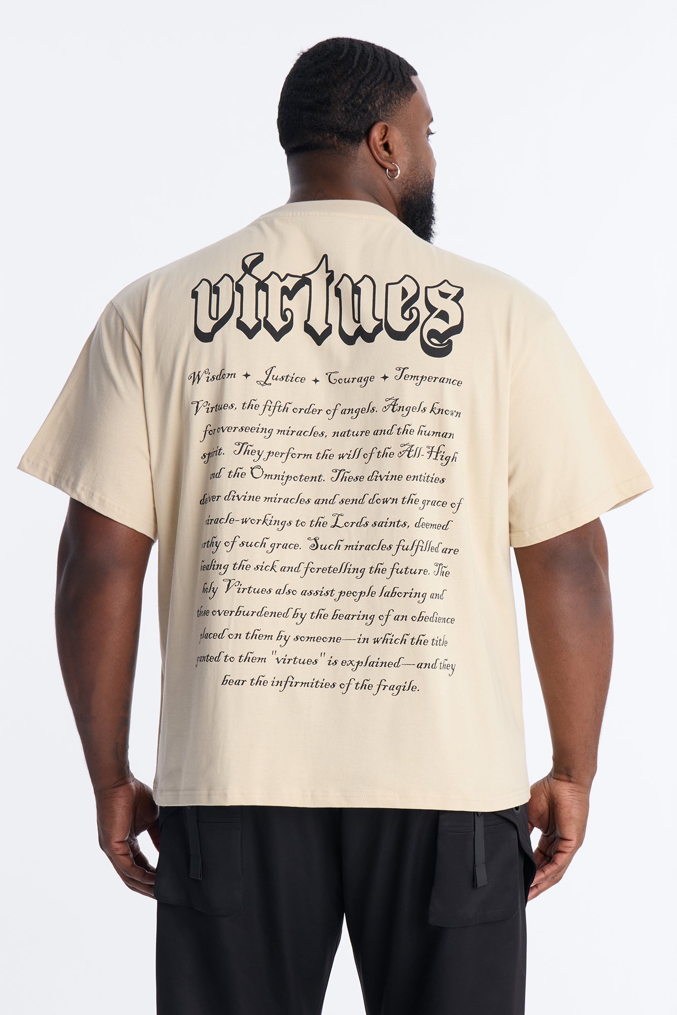Oversized Affirmational Virtues Short Sleeve Tee - Sand Fashion Nova