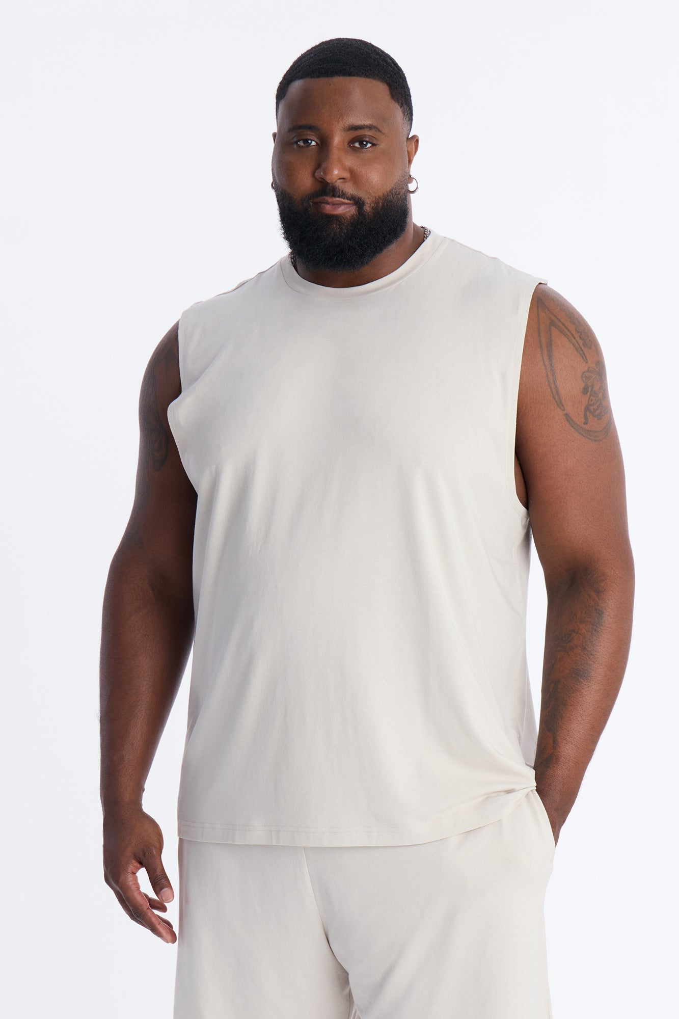 Essential Modal Lounge Sleeveless Muscle Tee - Stone Fashion Nova