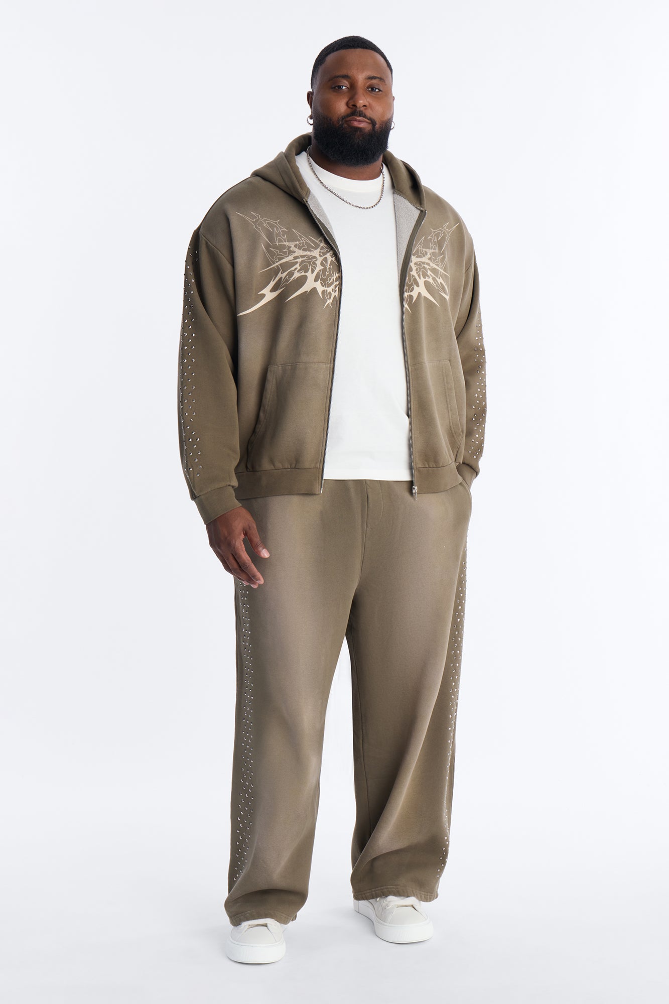 Tribal Rhinestone Sweatpants - Olive Fashion Nova