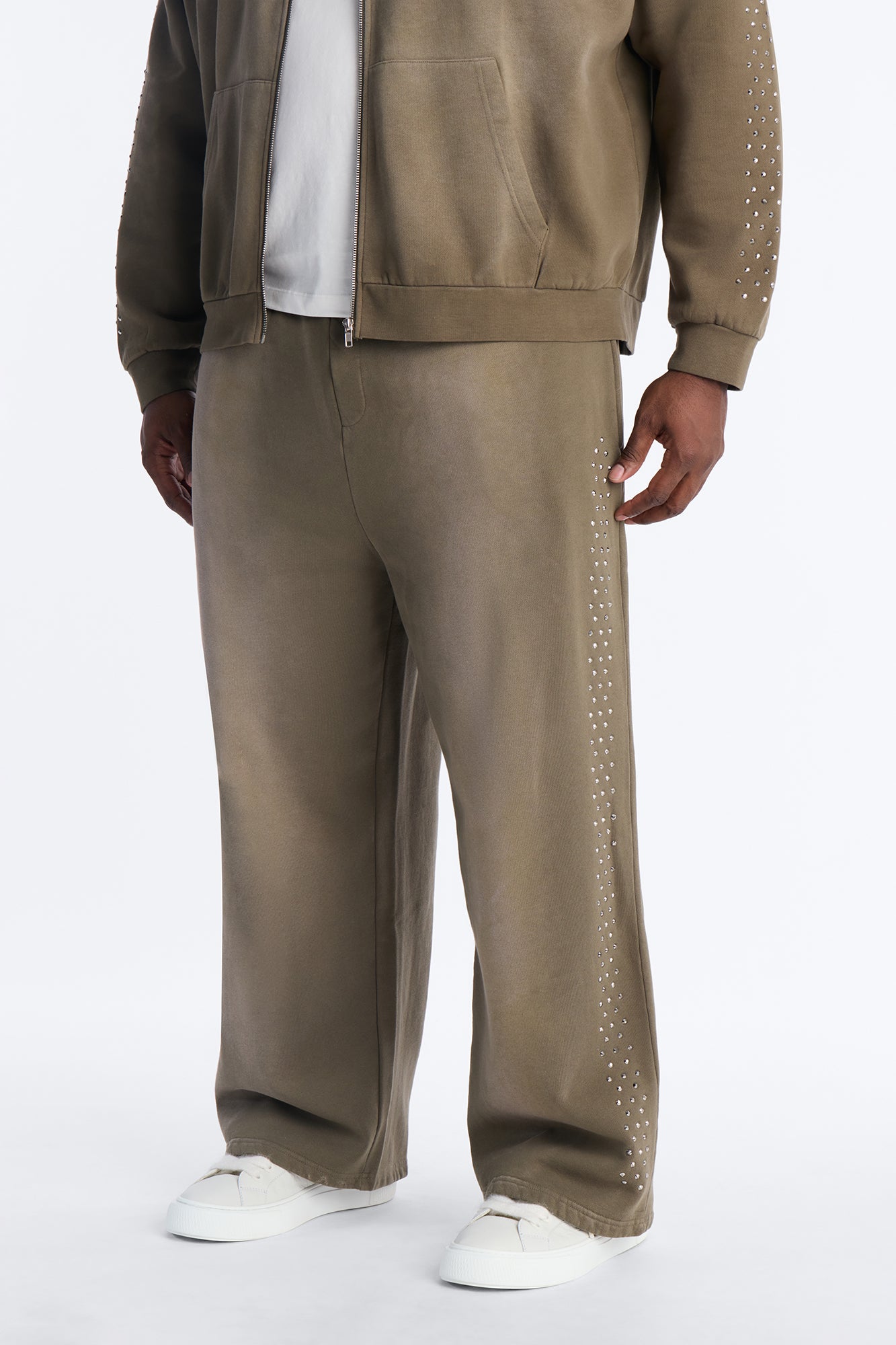 Tribal Rhinestone Sweatpants - Olive Fashion Nova