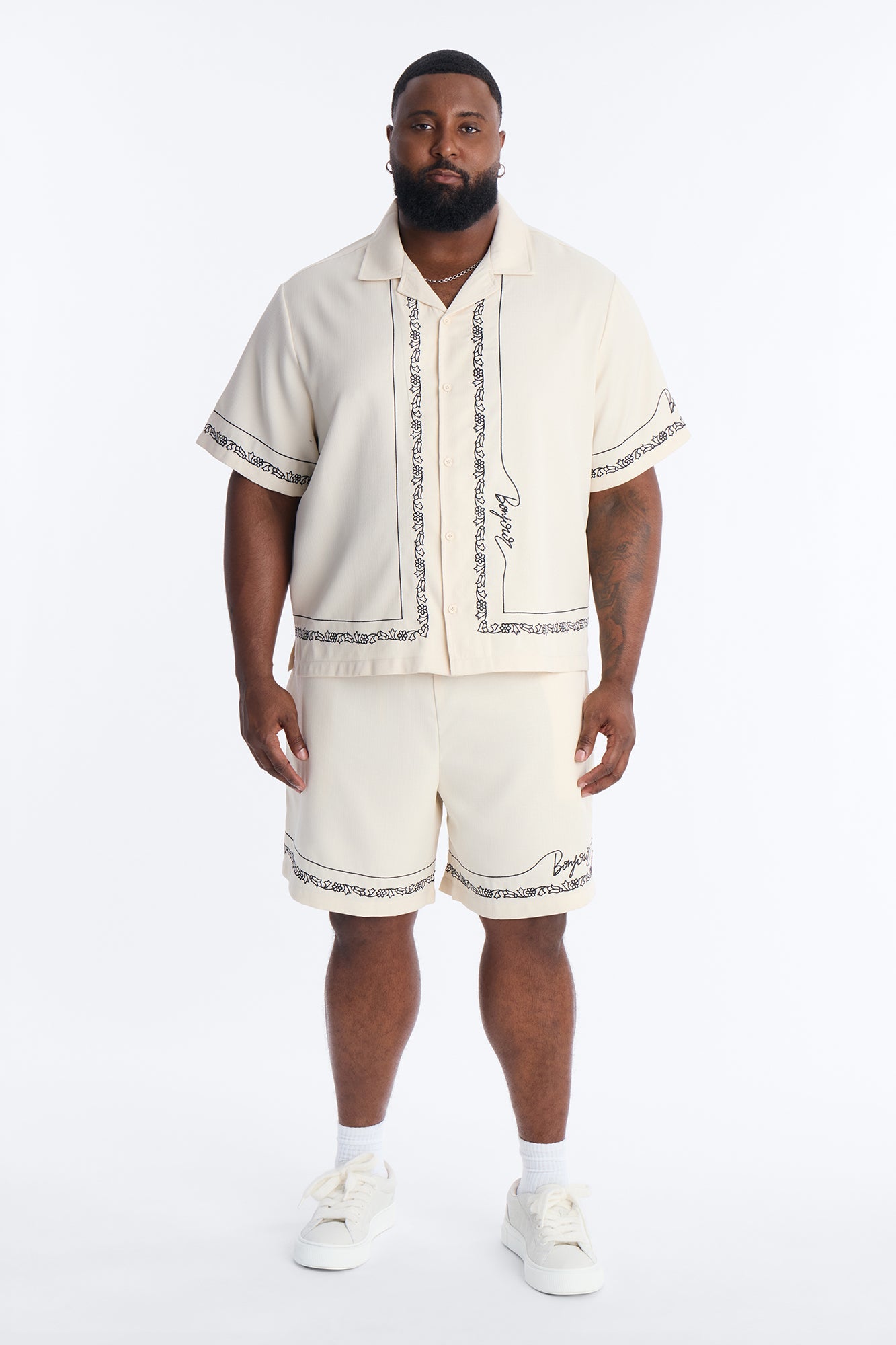 St. Tropez Embroidered Cuban Collar Button Up Shirt - Cream Fashion Nova