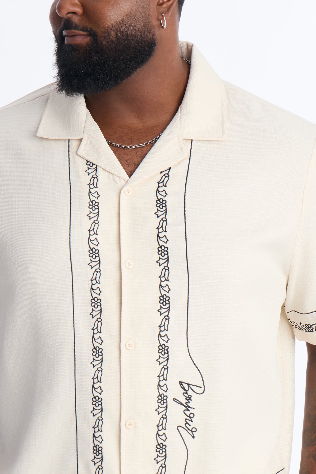 St. Tropez Embroidered Cuban Collar Button Up Shirt - Cream Fashion Nova