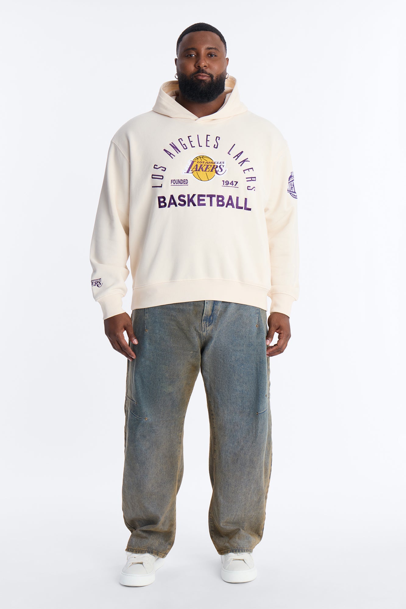 Lakers Embroidered Oversized Hoodie - Cream Fashion Nova