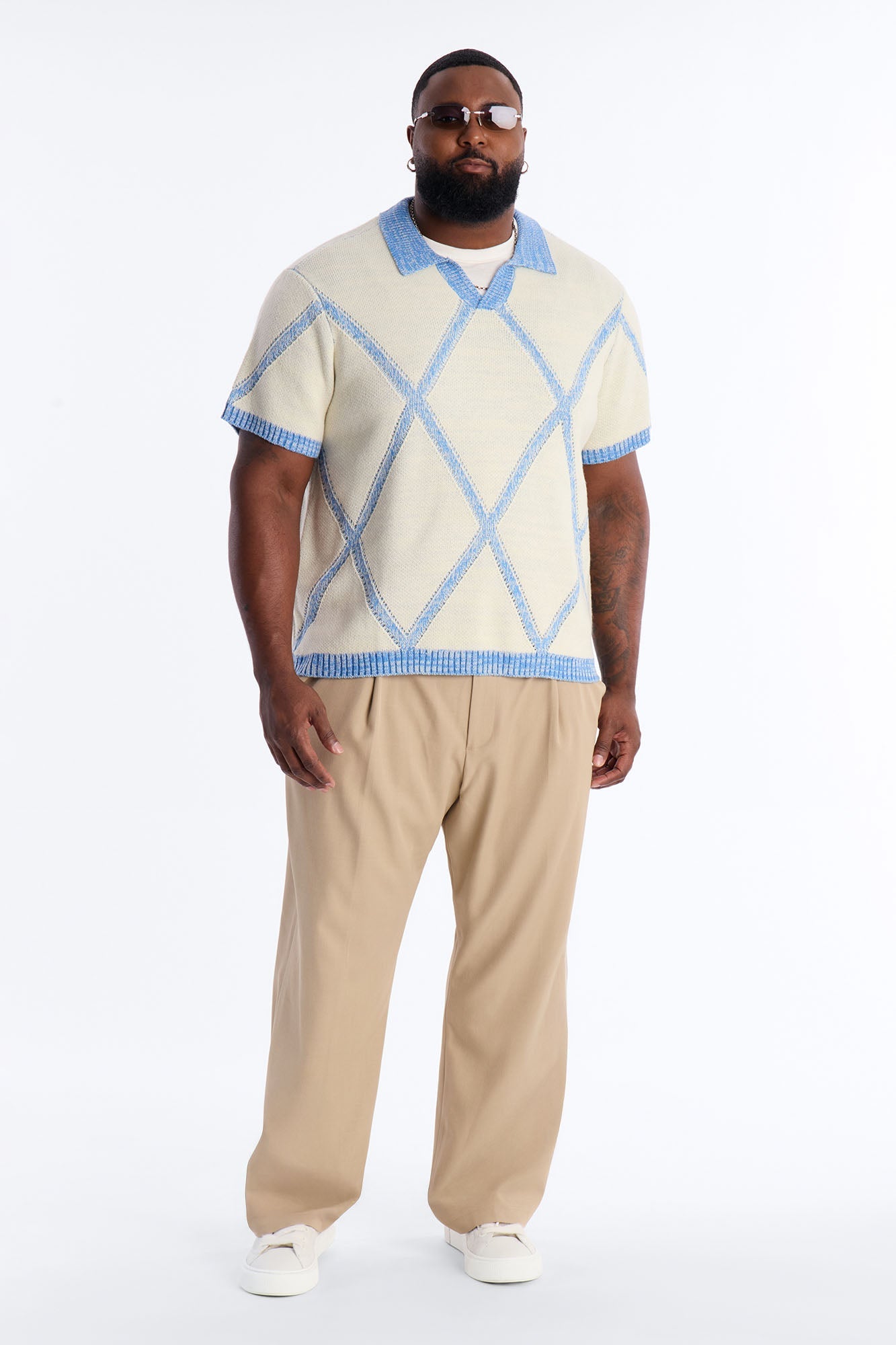 Classic Argyle Knit Polo - Cream Fashion Nova