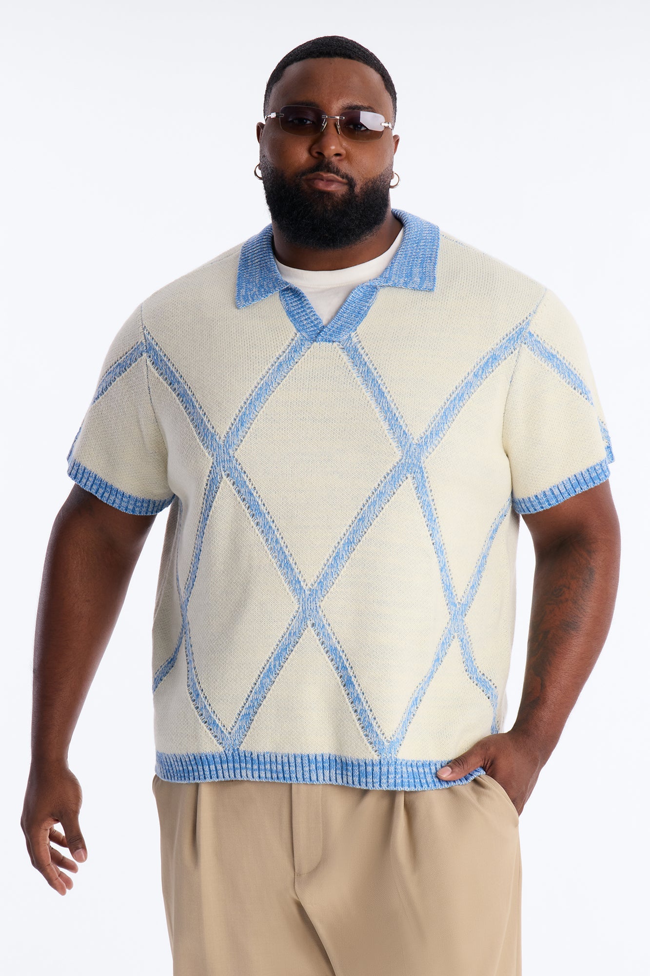 Classic Argyle Knit Polo - Cream Fashion Nova