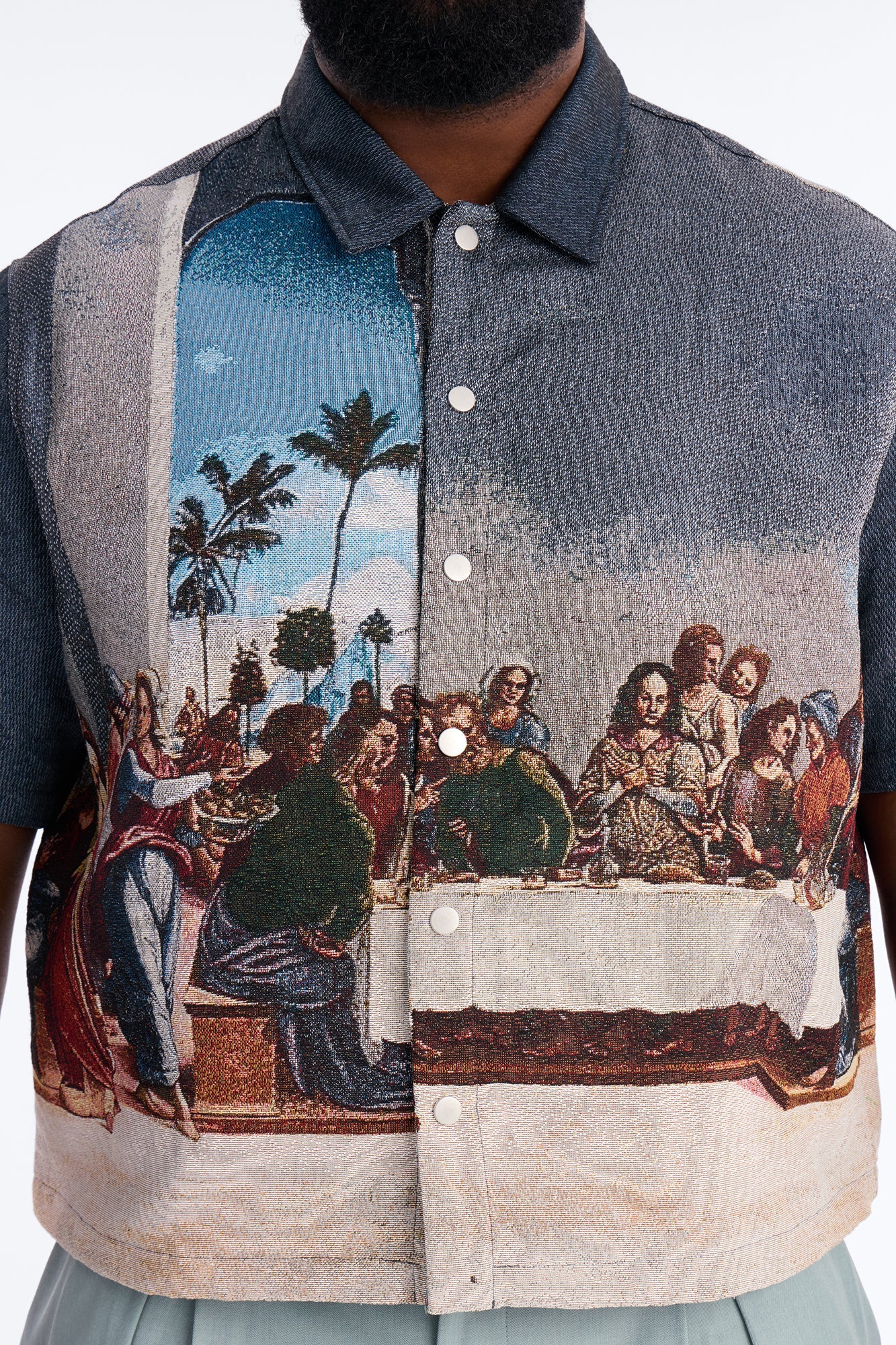 Cropped Relaxed Palm Vinci Button Up Shirt - Multi Color Fashion Nova