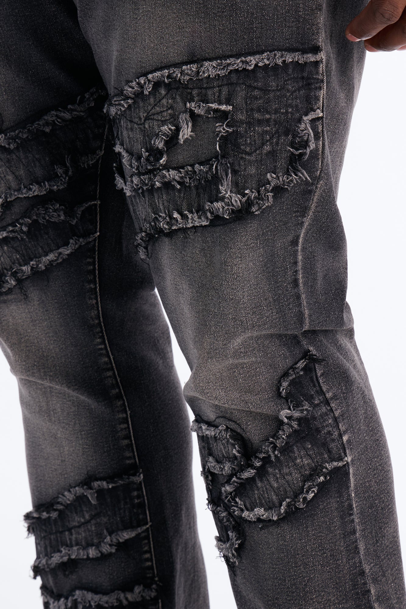 Stacked Slim Flare Fray Waves Jeans - Black Wash Fashion Nova