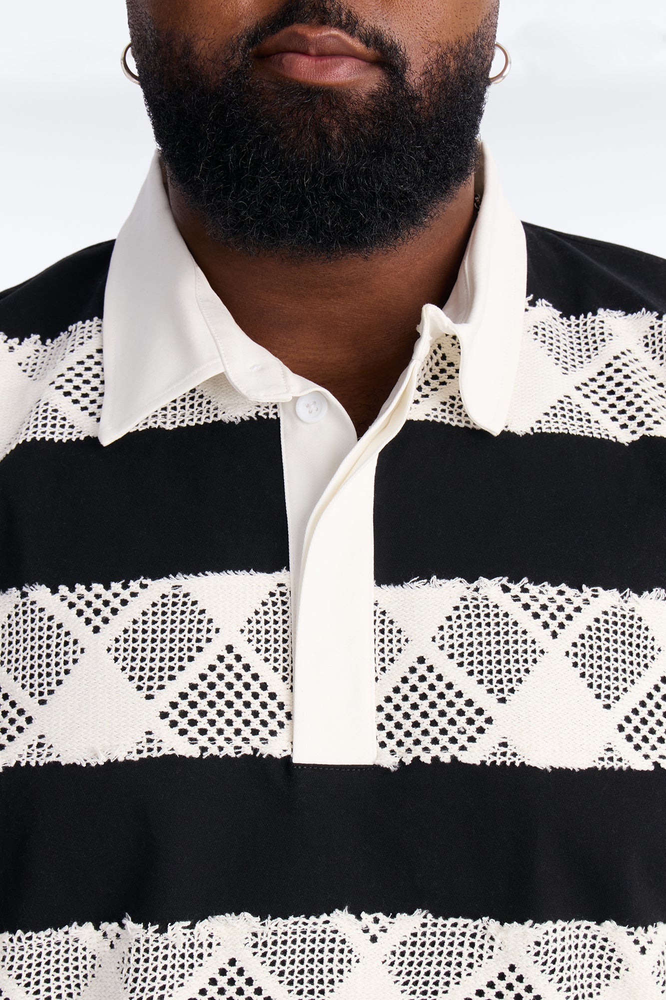 Oversized Offshore Reef Crochet Polo Shirt - Black/White Fashion Nova