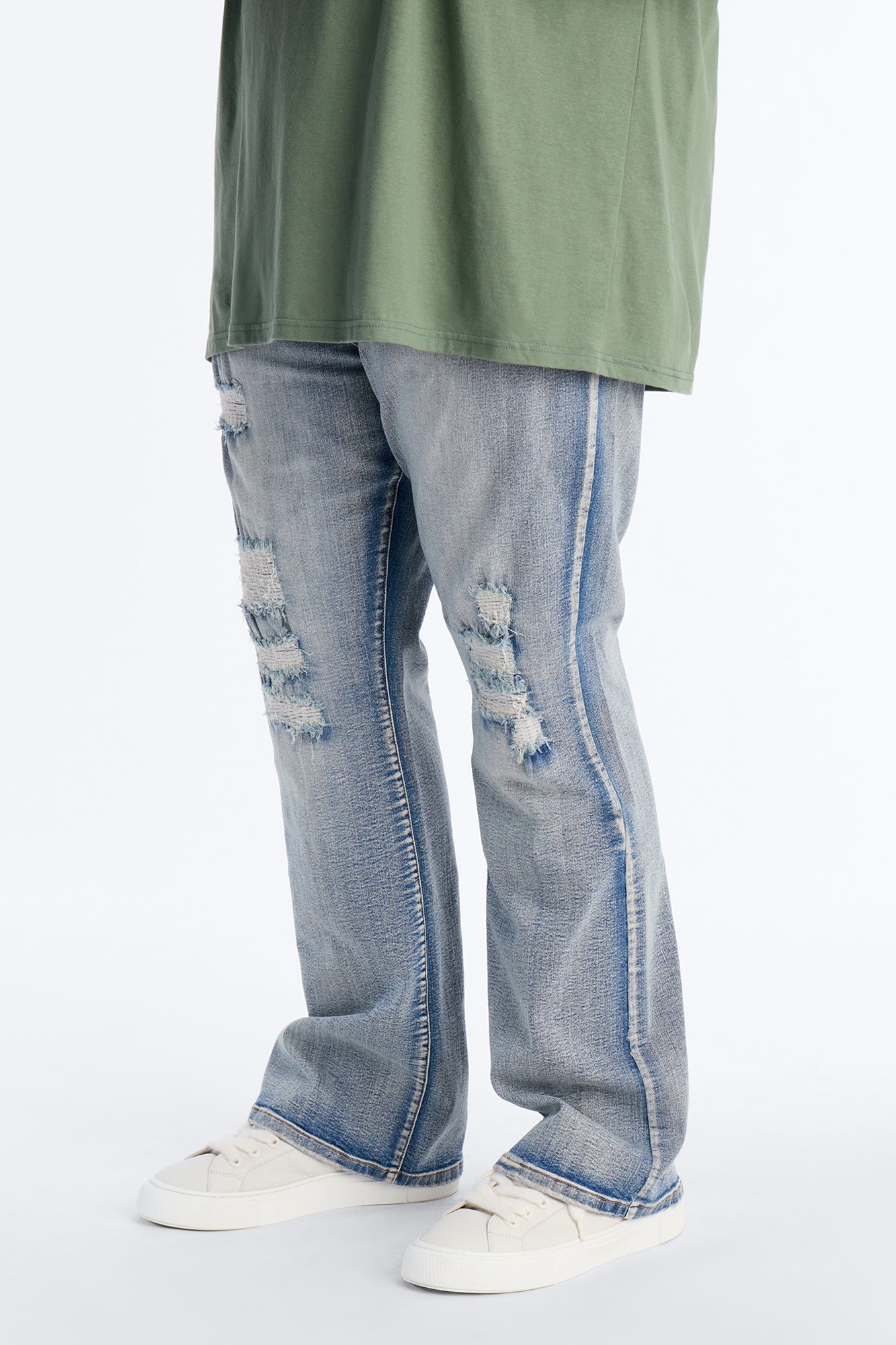 Stacked Skinny Flare Rouge Ripped Jeans - Light Wash Fashion Nova