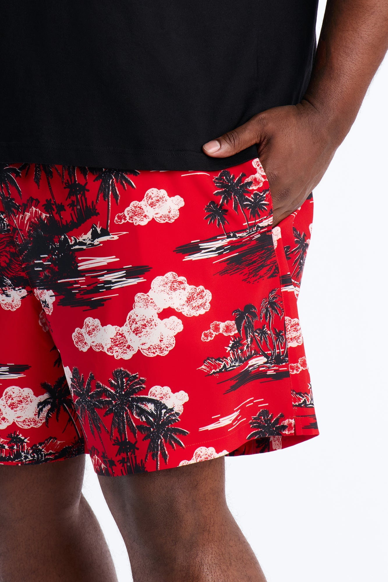Brushed Tropical Oasis Swim Trunk 7″ - Red Fashion Nova