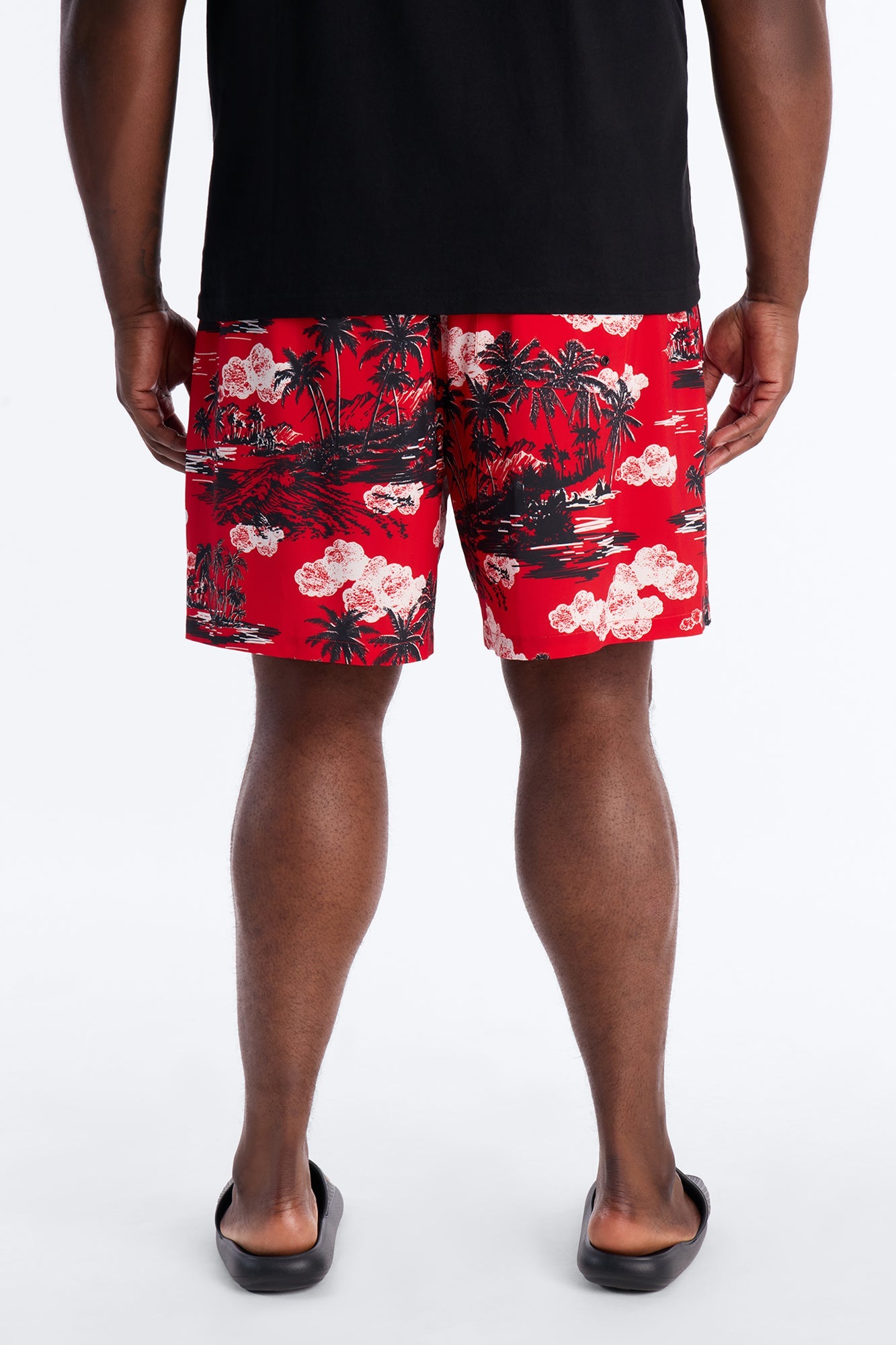 Brushed Tropical Oasis Swim Trunk 7″ - Red Fashion Nova