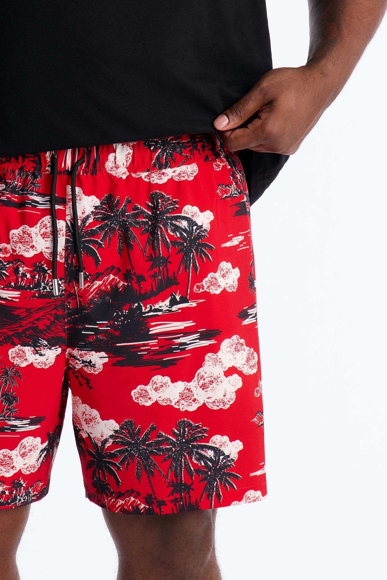 Brushed Tropical Oasis Swim Trunk 7″ - Red Fashion Nova