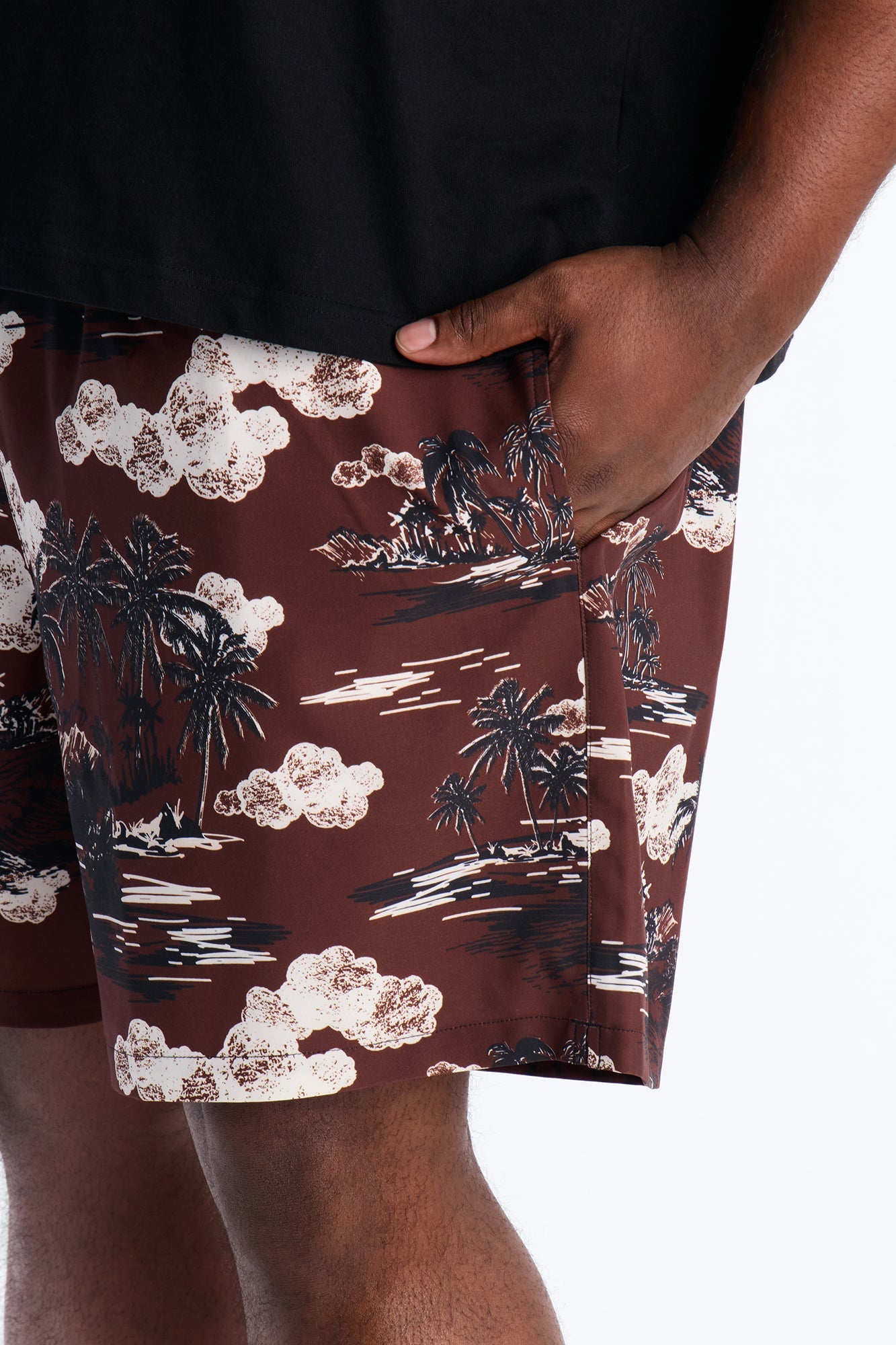 Brushed Tropical Oasis Swim Trunk 7″ - Brown Fashion Nova