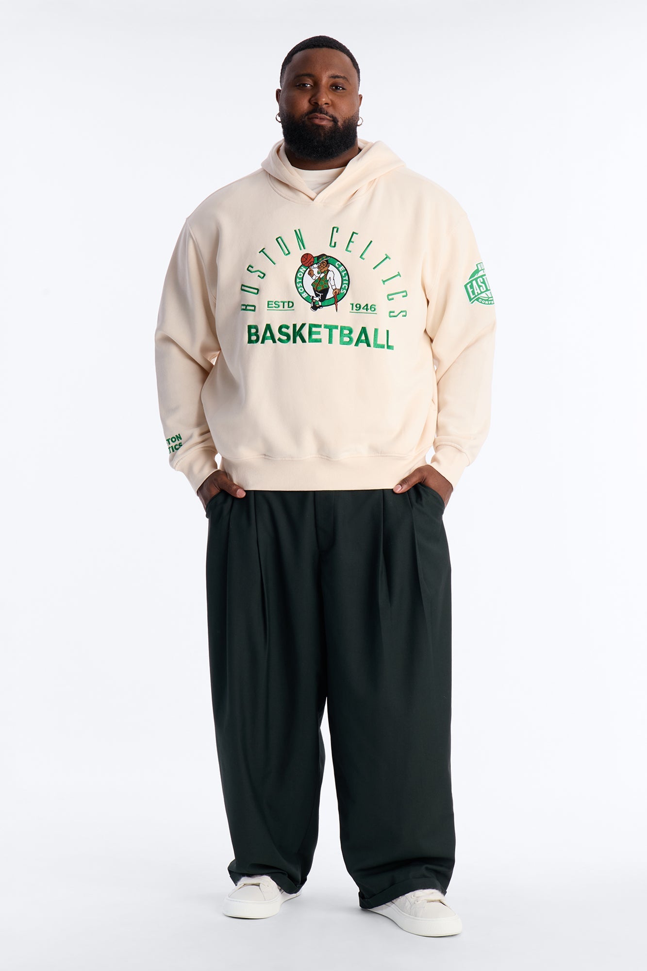 Celtics Embroidered Oversized Hoodie - Cream Fashion Nova