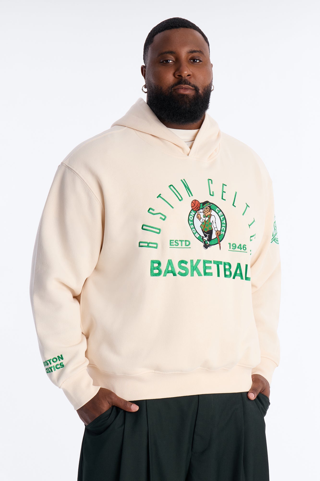 Celtics Embroidered Oversized Hoodie - Cream Fashion Nova
