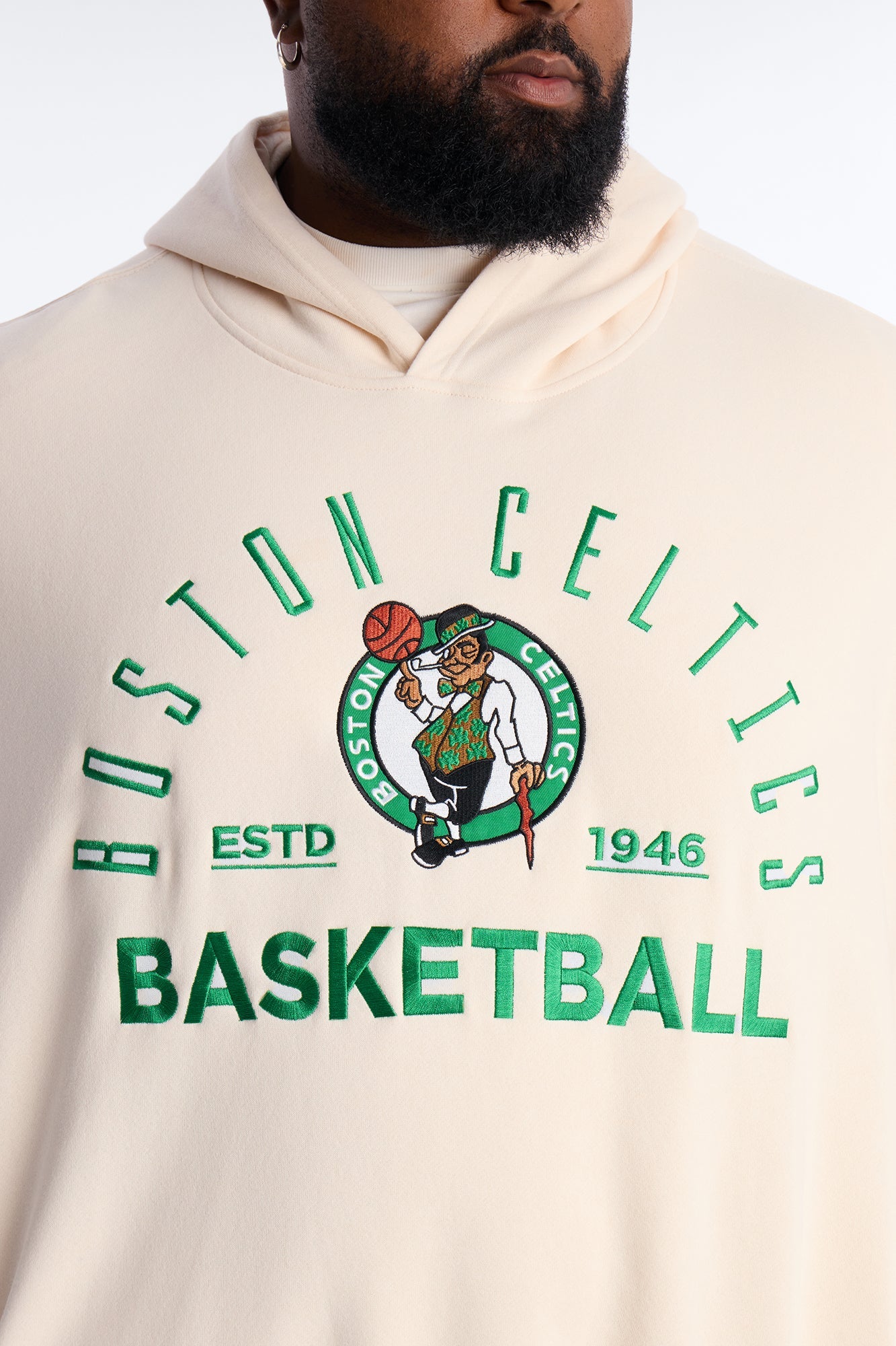 Celtics Embroidered Oversized Hoodie - Cream Fashion Nova