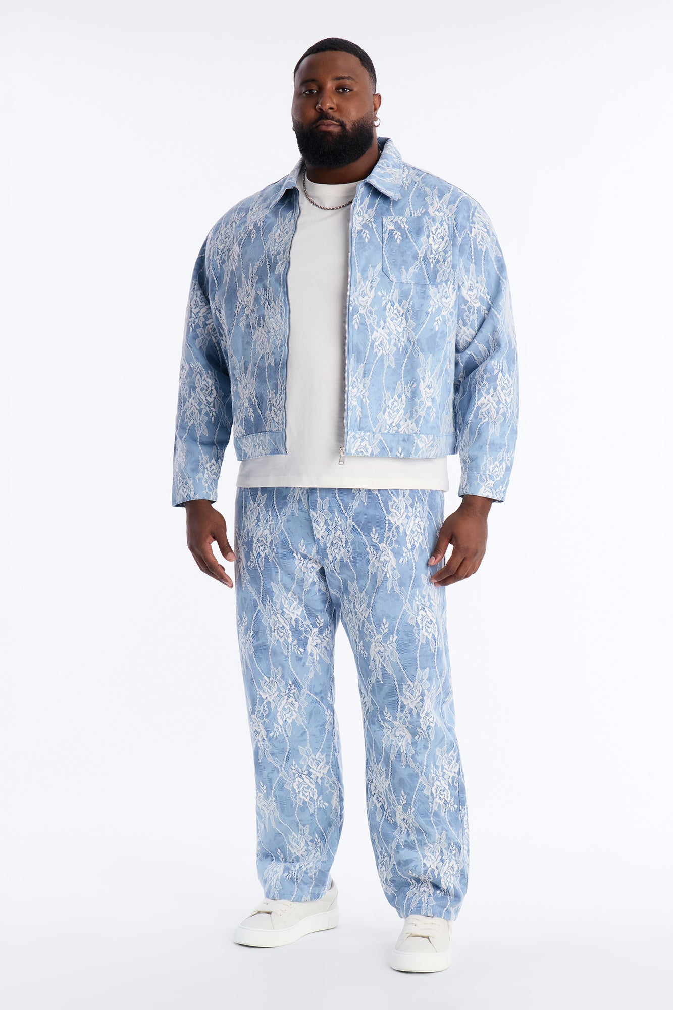 Lace Overlay Zip Denim Jacket - Medium Blue Wash Fashion Nova