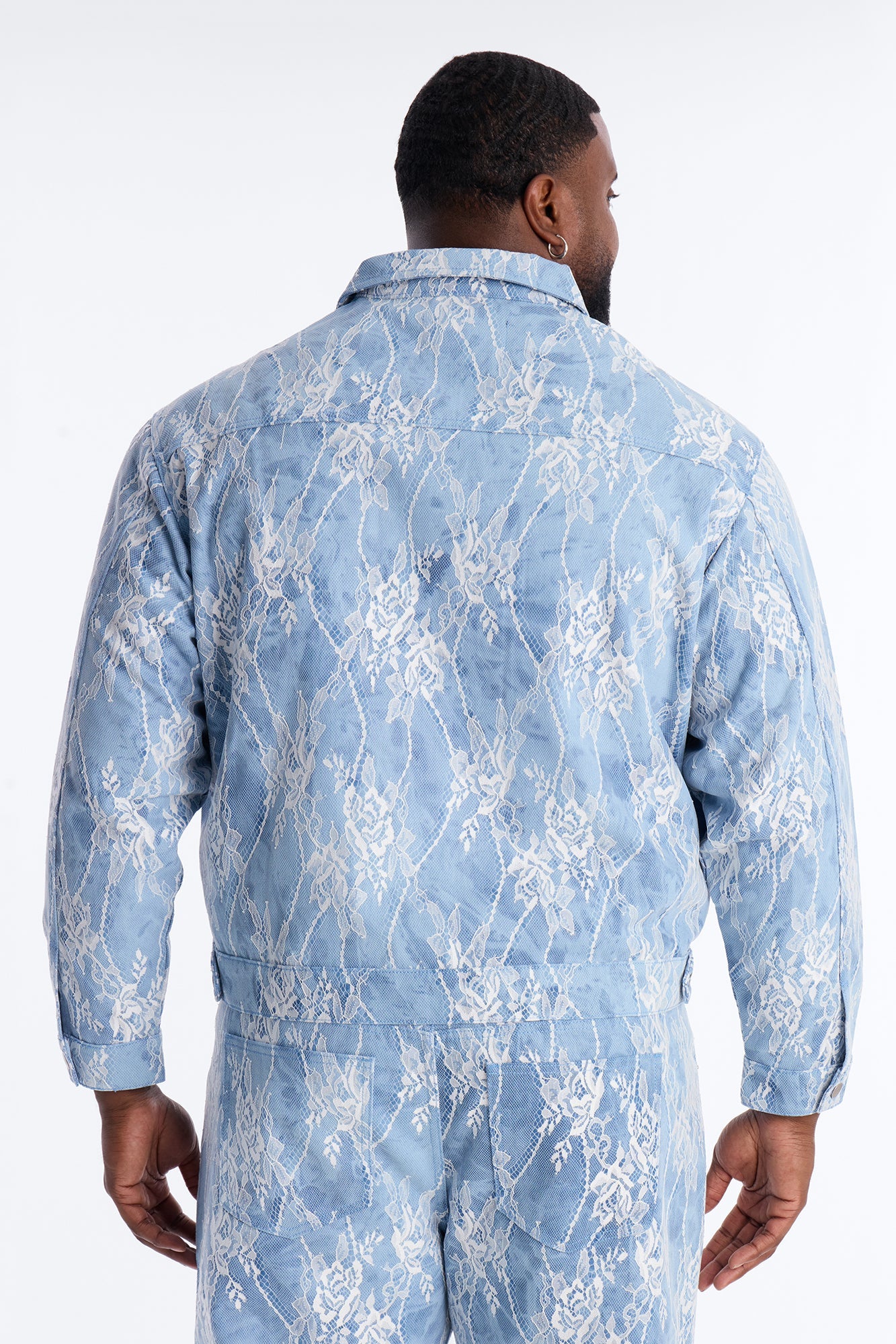 Lace Overlay Zip Denim Jacket - Medium Blue Wash Fashion Nova