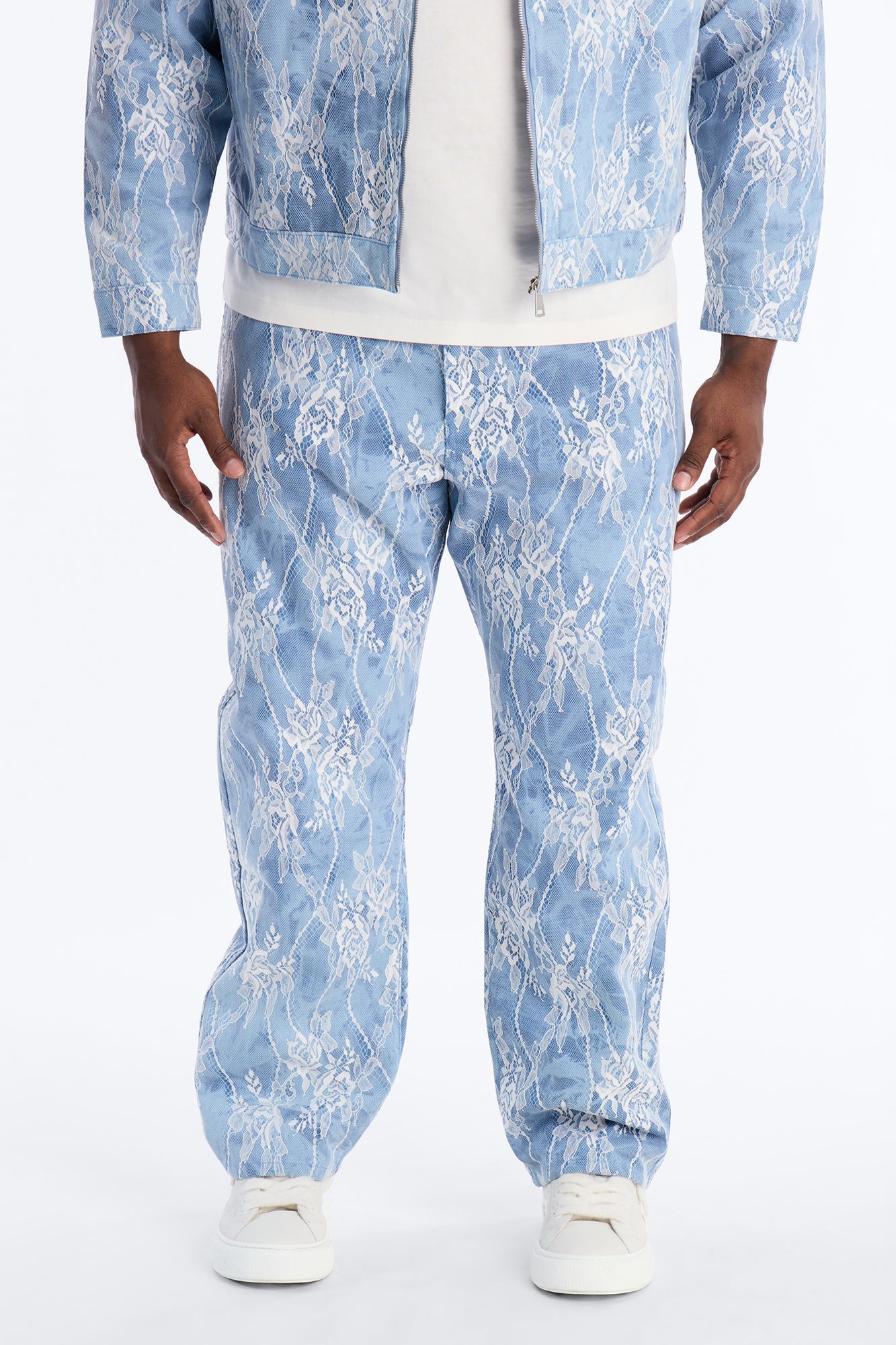 Lace Overlay Straight Jeans - Medium Blue Wash Fashion Nova