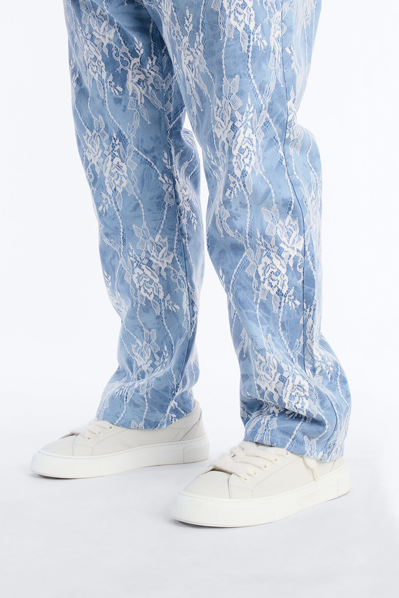 Lace Overlay Straight Jeans - Medium Blue Wash Fashion Nova