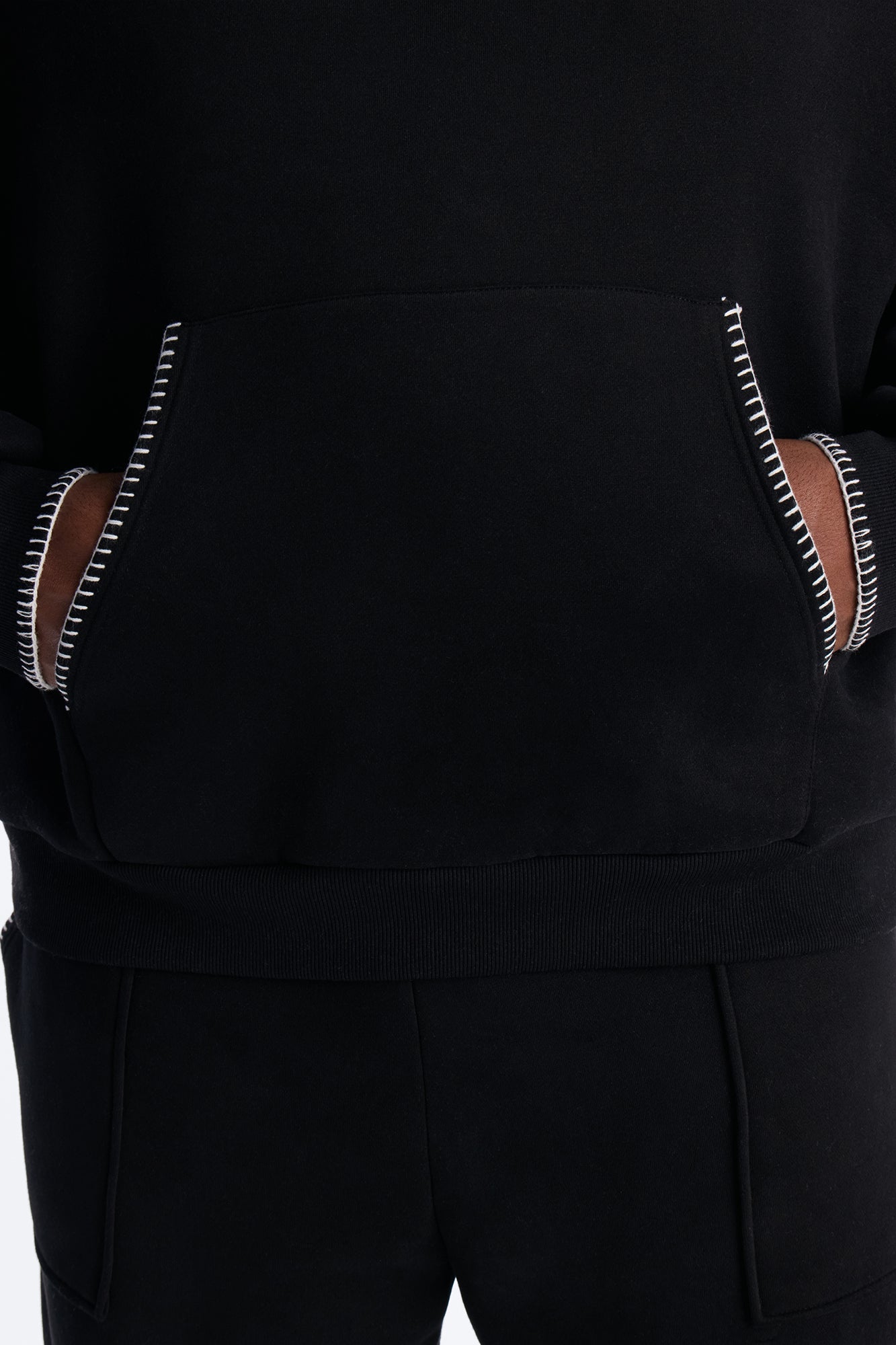 Oversized Contrast Blanket Stitch Hoodie - Black Fashion Nova