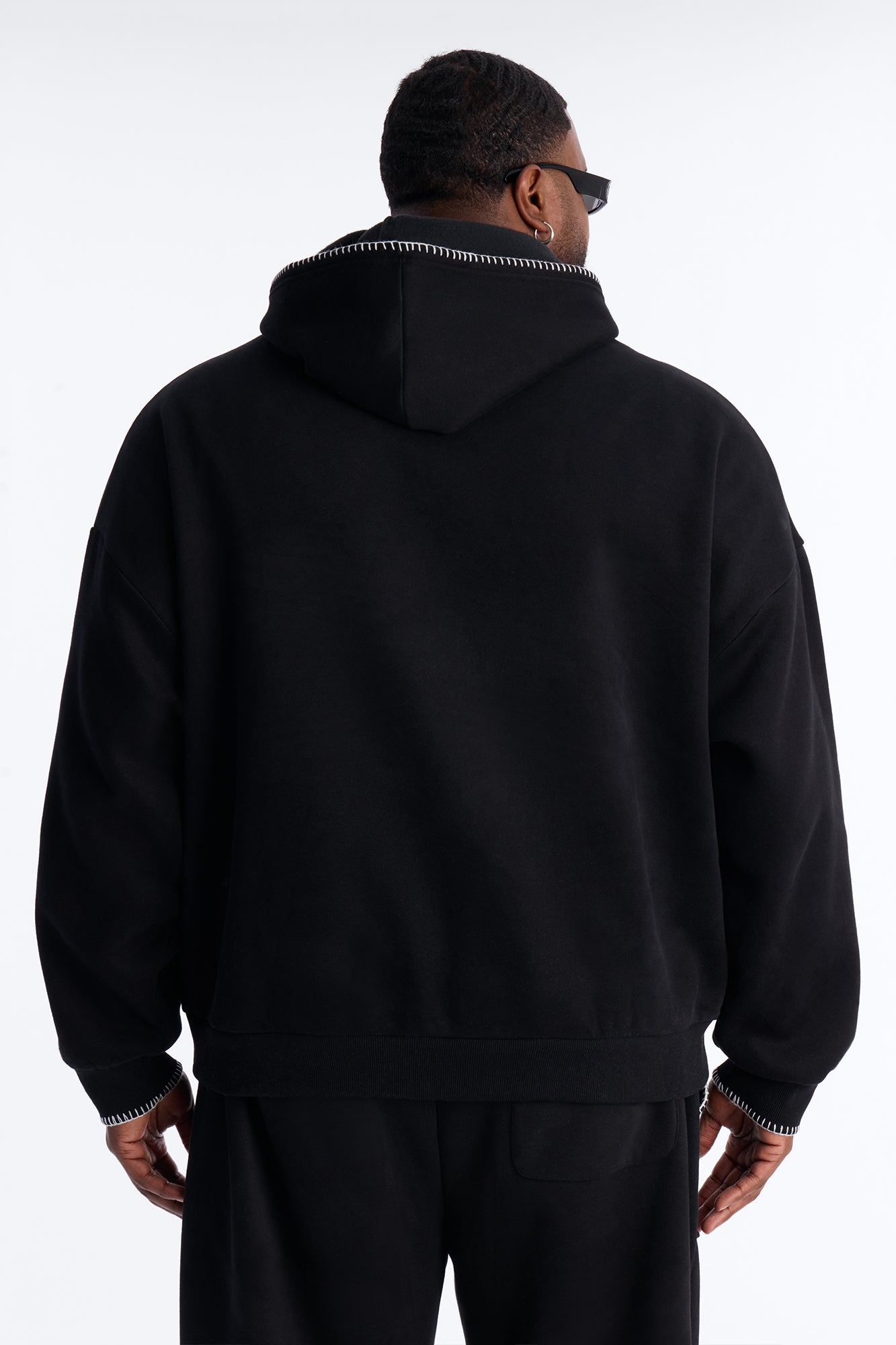 Oversized Contrast Blanket Stitch Hoodie - Black Fashion Nova