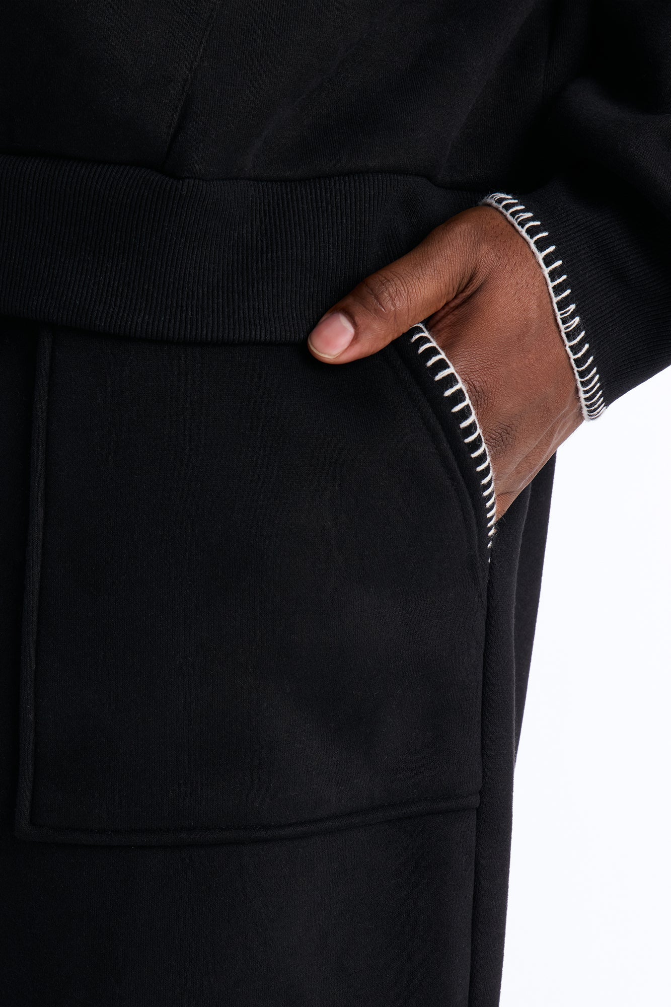 Straight Contrast Blanket Stitch Sweatpants - Black Fashion Nova