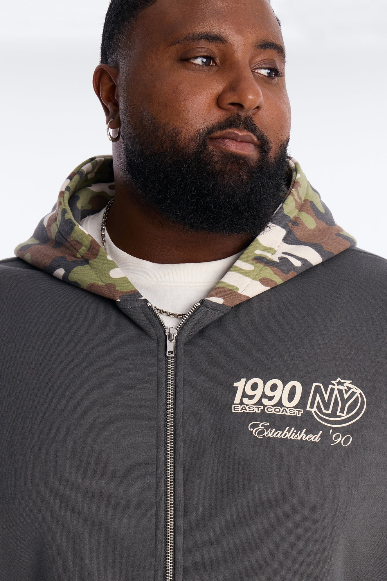 New York East Camo Zip Hoodie - Charcoal/combo Fashion Nova