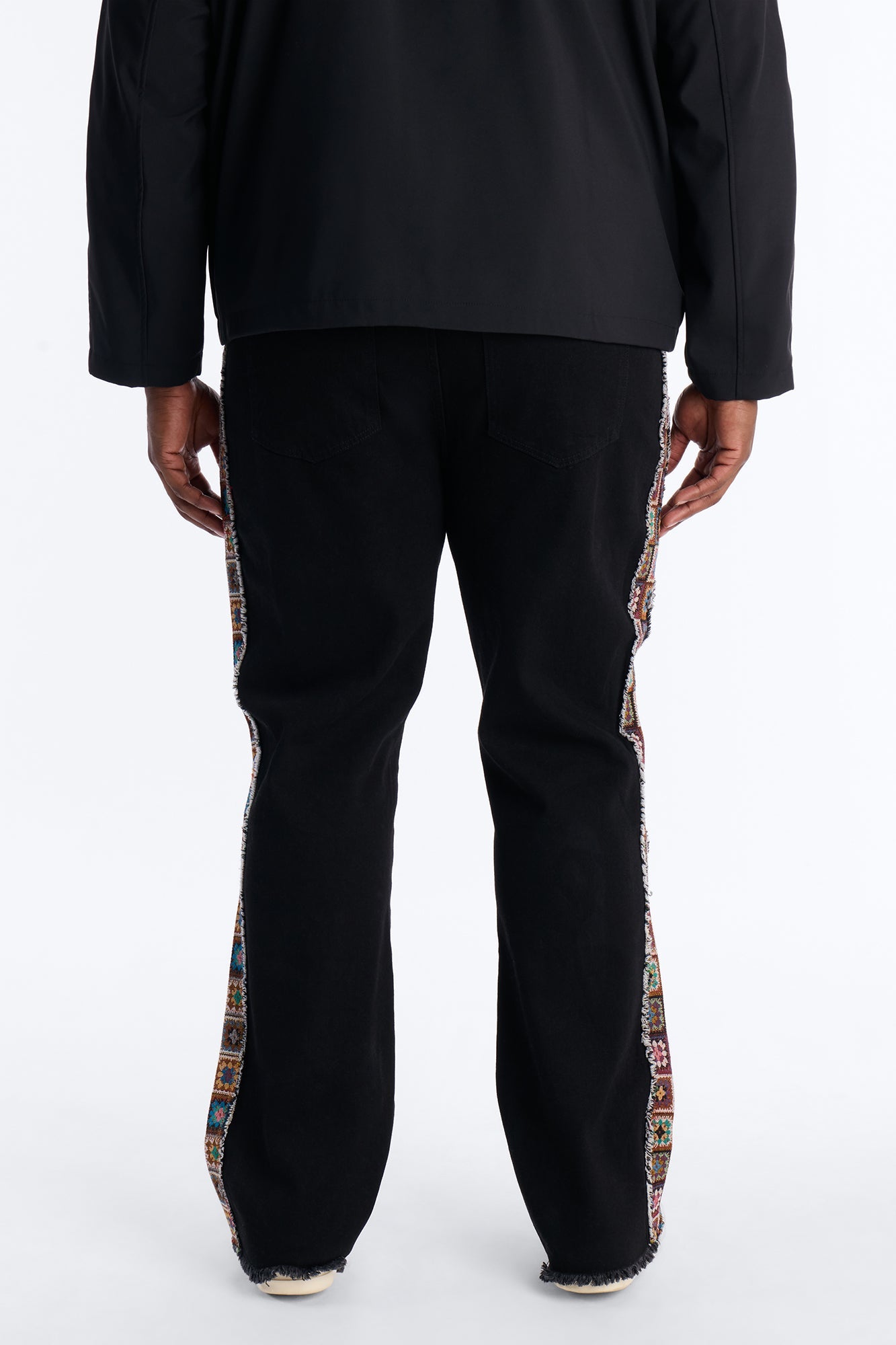 Stacked Slim Flare Split Tapestry Jeans - Black Fashion Nova