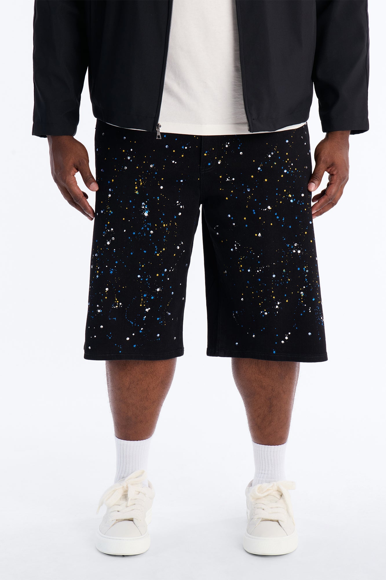 Baggy Drip Bling Denim Short - Black Fashion Nova