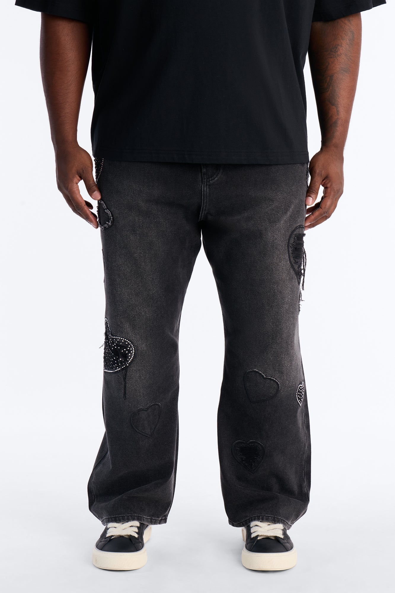Baggy Stressin' Hearts Jeans - Black Wash Fashion Nova
