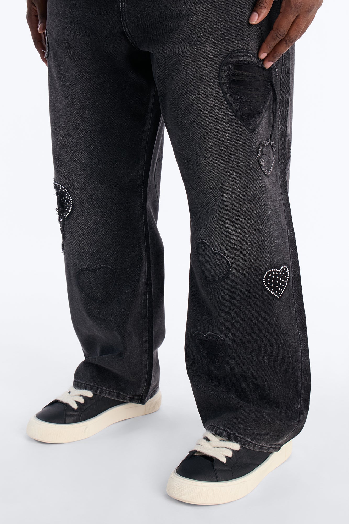 Baggy Stressin' Hearts Jeans - Black Wash Fashion Nova