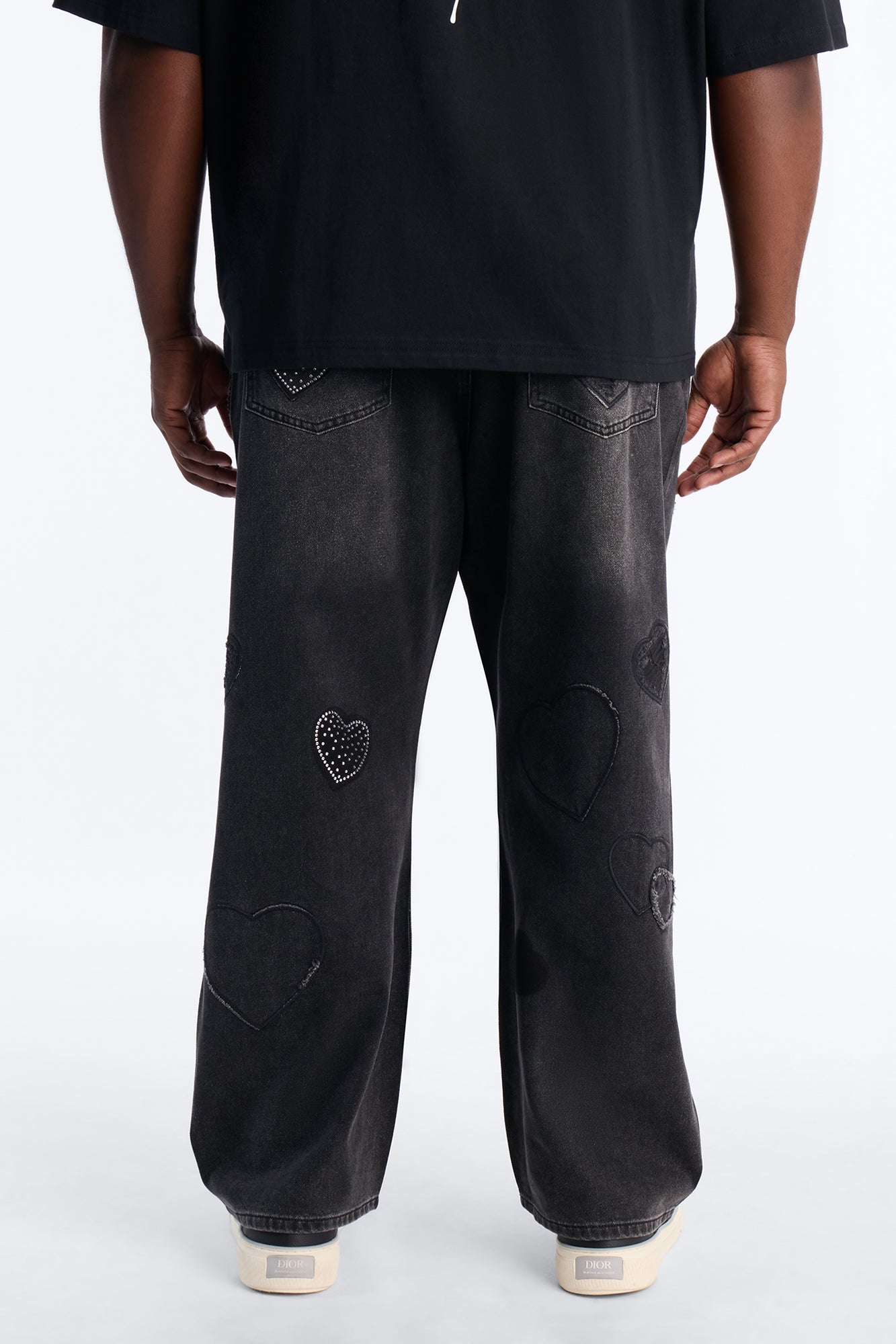 Baggy Stressin' Hearts Jeans - Black Wash Fashion Nova