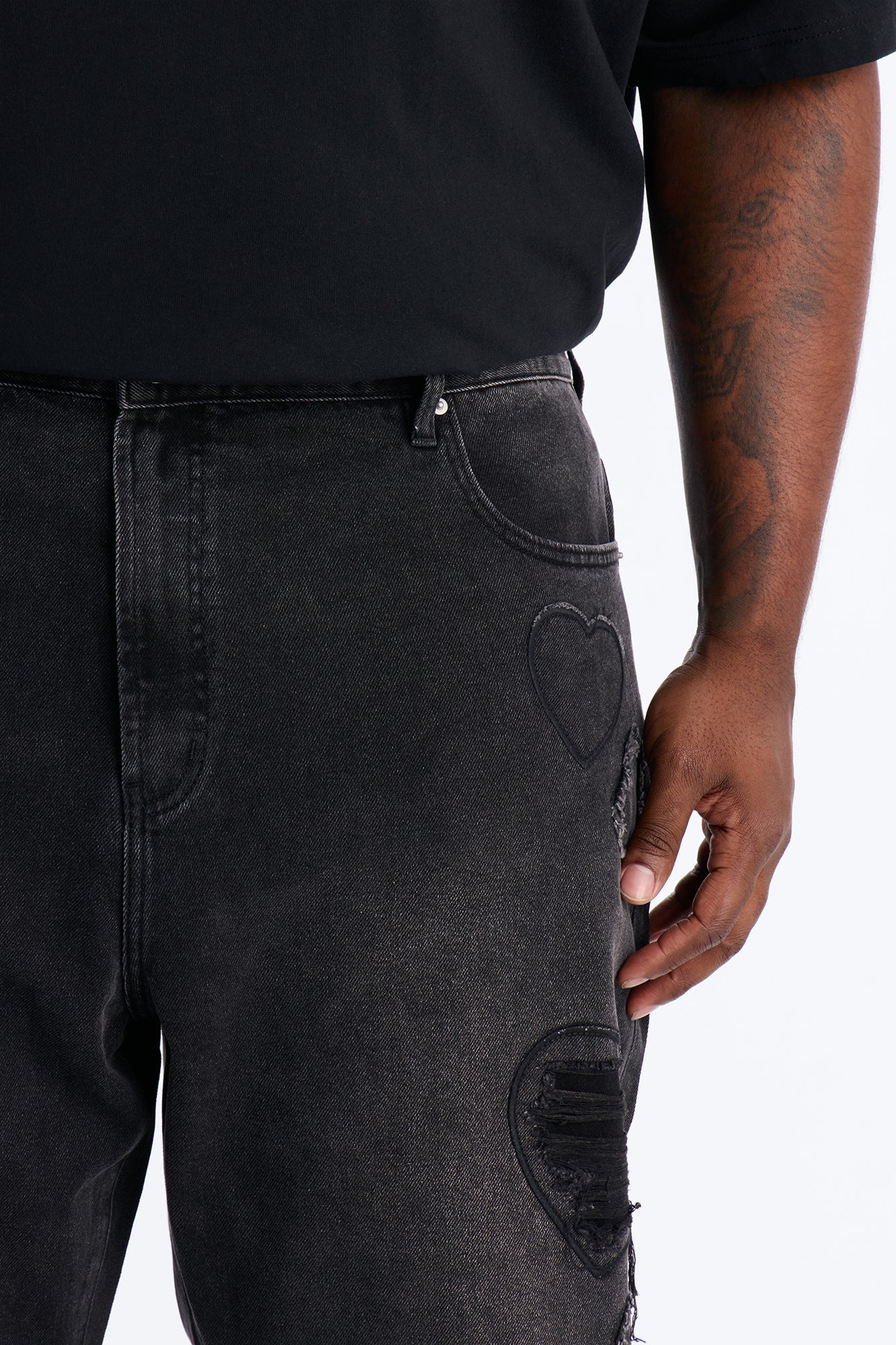 Baggy Stressin' Hearts Jeans - Black Wash Fashion Nova