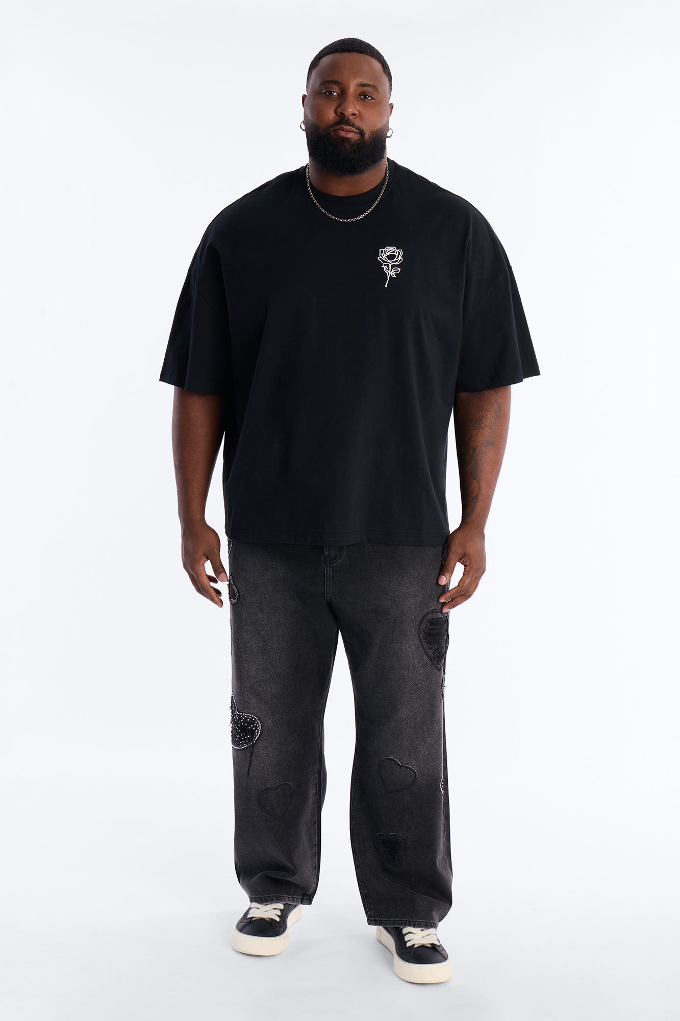 Baggy Stressin' Hearts Jeans - Black Wash Fashion Nova