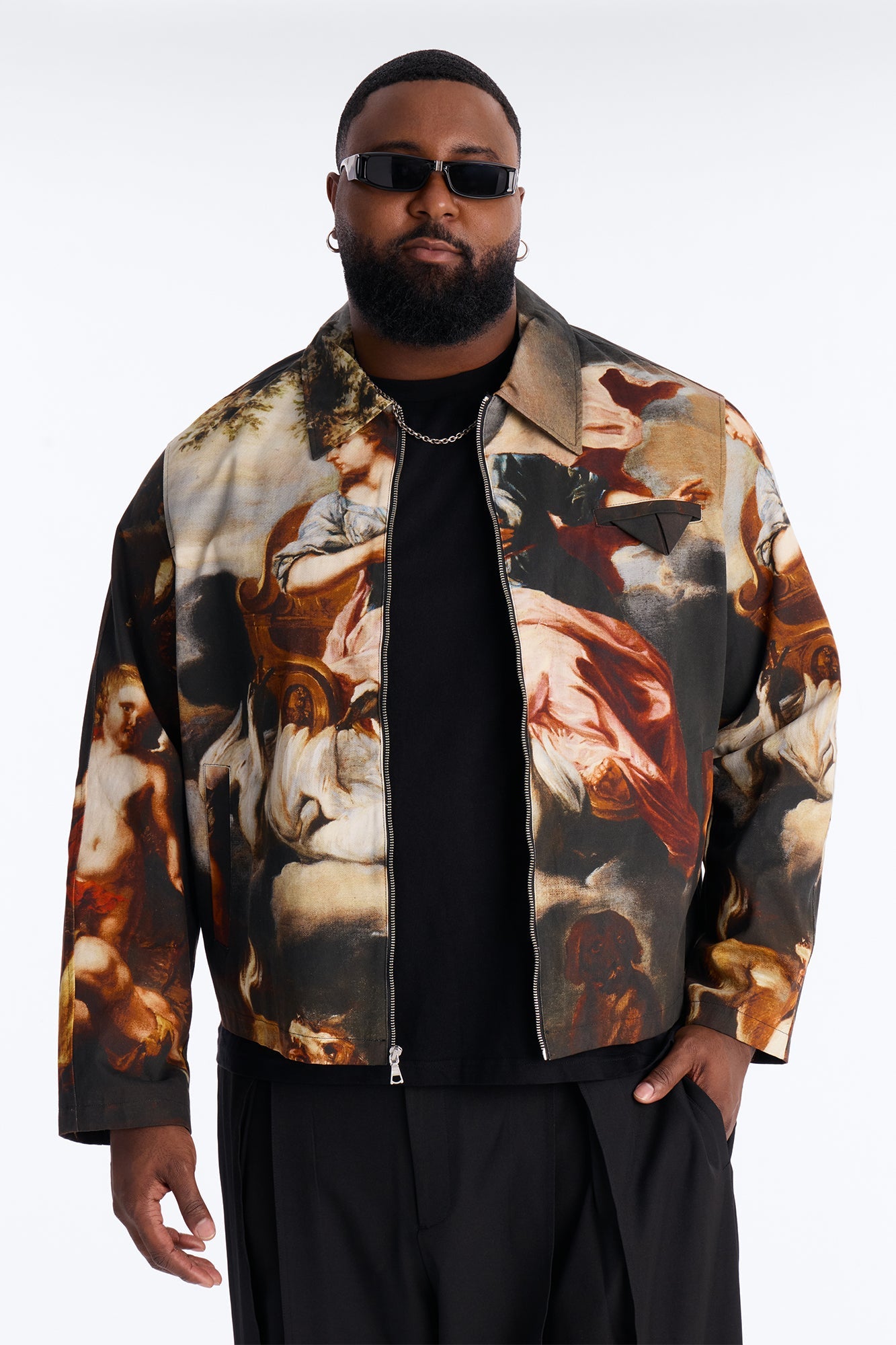 Cropped Renaissance Printed Twill Work Jacket - Multi Color Fashion Nova