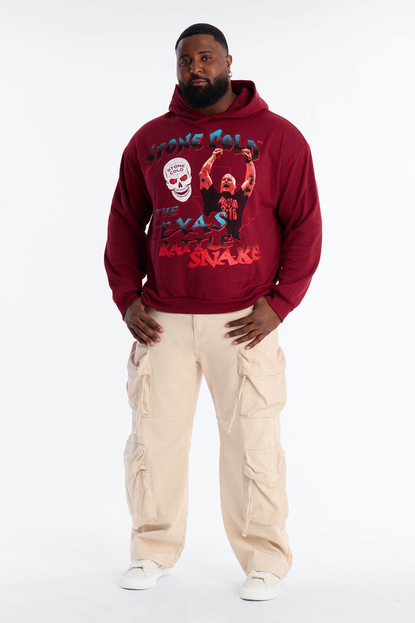 WWE Cold Stone Steve Austin Texas Rattle Snake Hoodie - Burgundy Fashion Nova