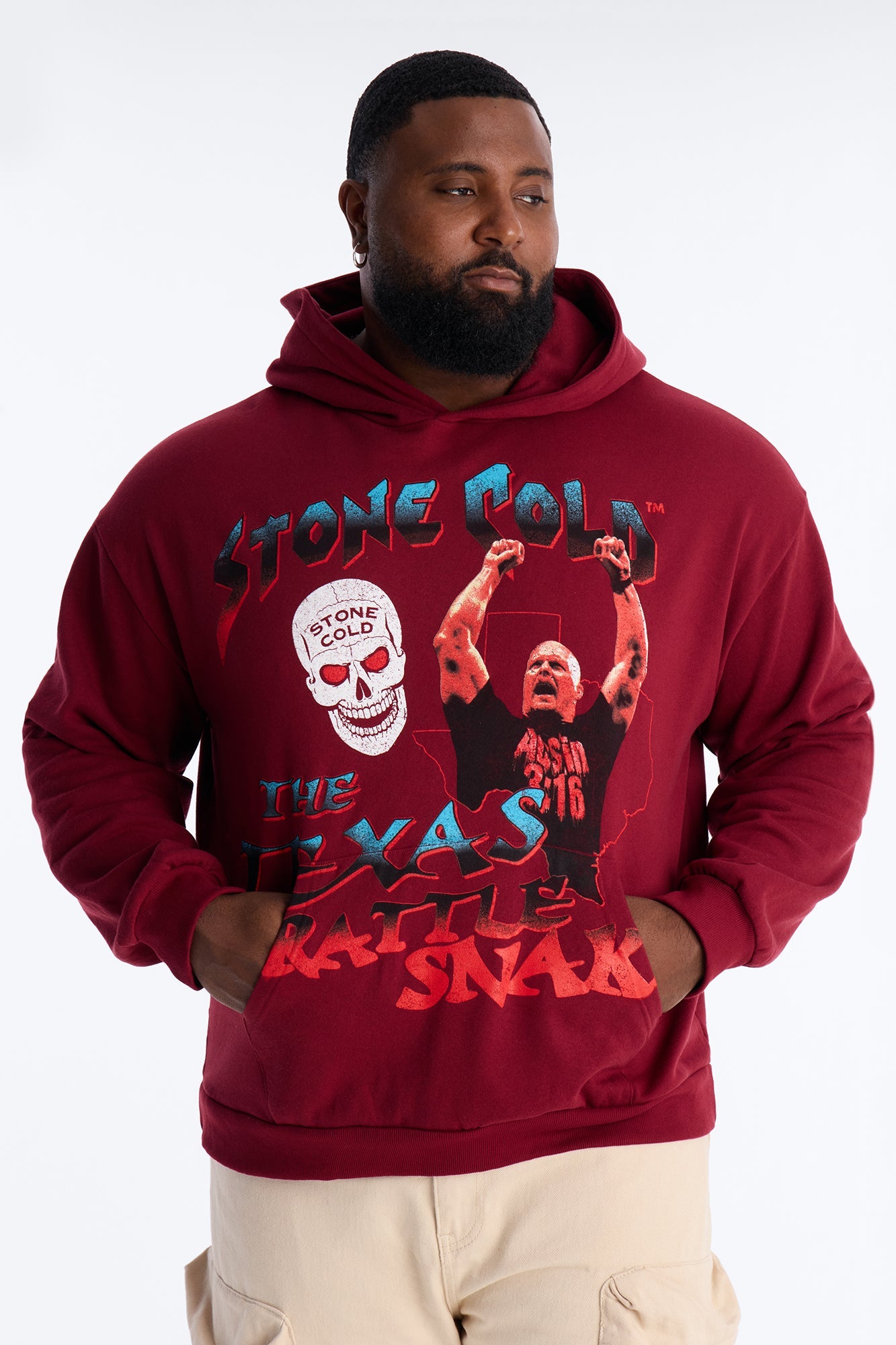WWE Cold Stone Steve Austin Texas Rattle Snake Hoodie - Burgundy Fashion Nova