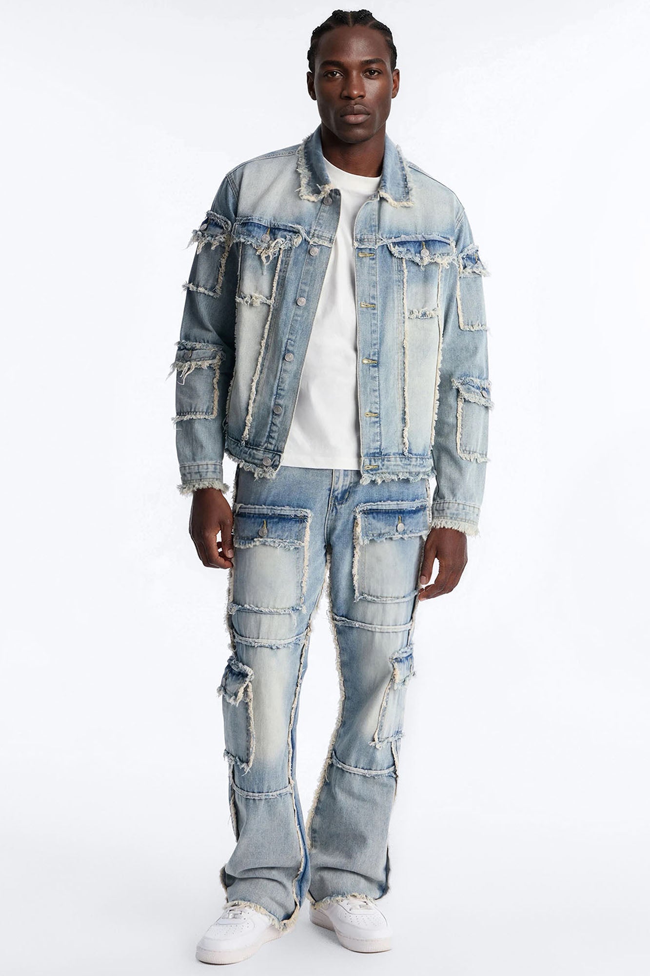 Tattered Cargo Denim Trucker Jacket - Light Wash Fashion Nova