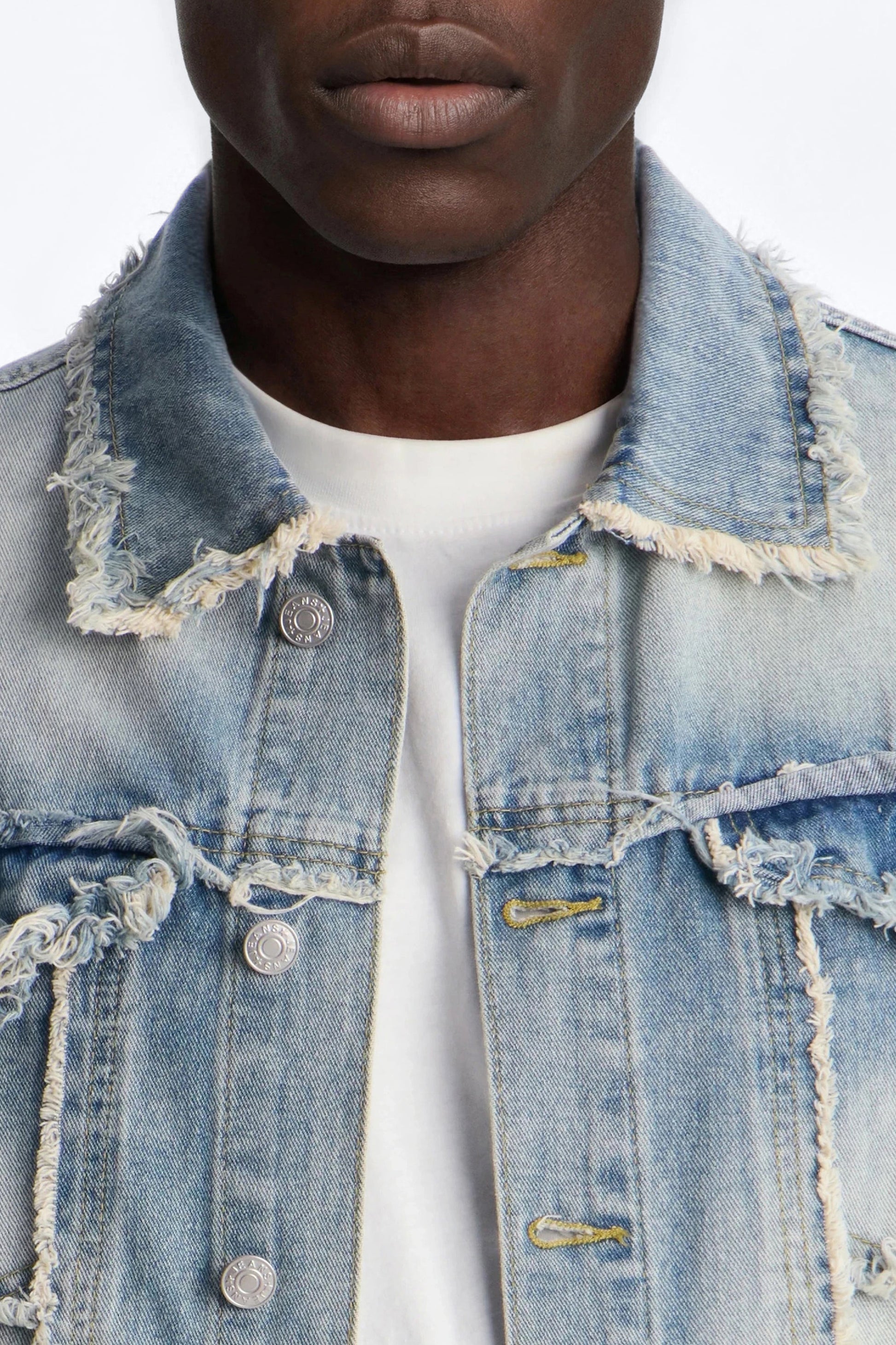 Tattered Cargo Denim Trucker Jacket - Light Wash Fashion Nova