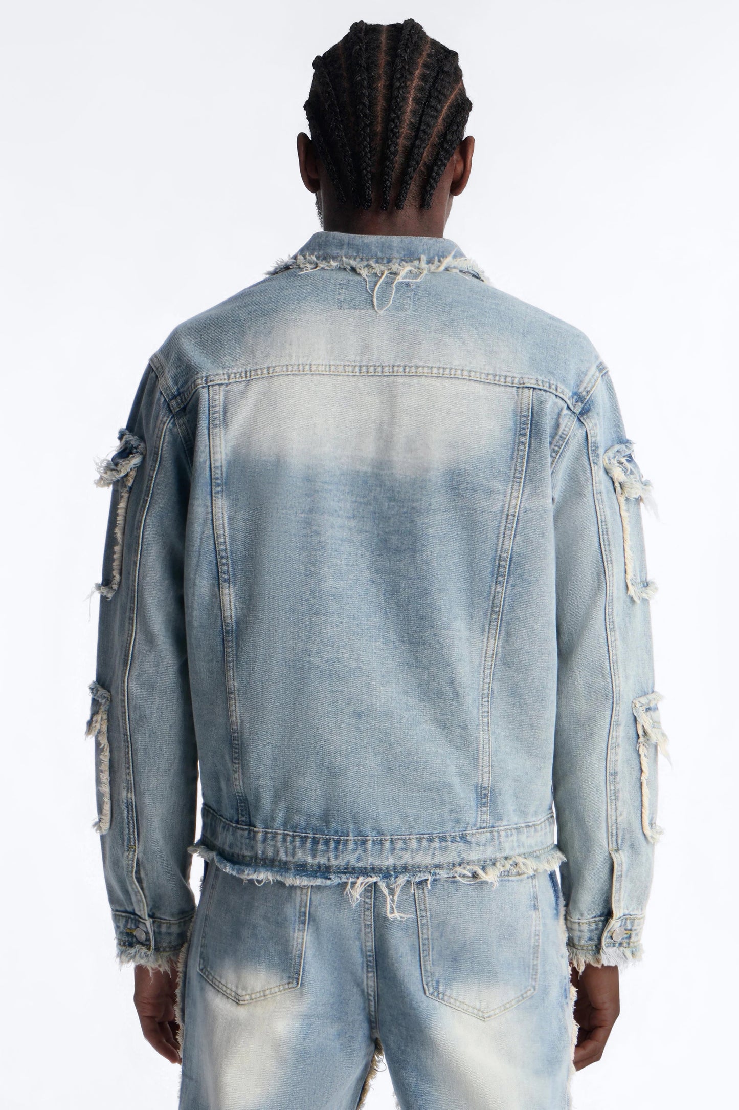 Tattered Cargo Denim Trucker Jacket - Light Wash Fashion Nova