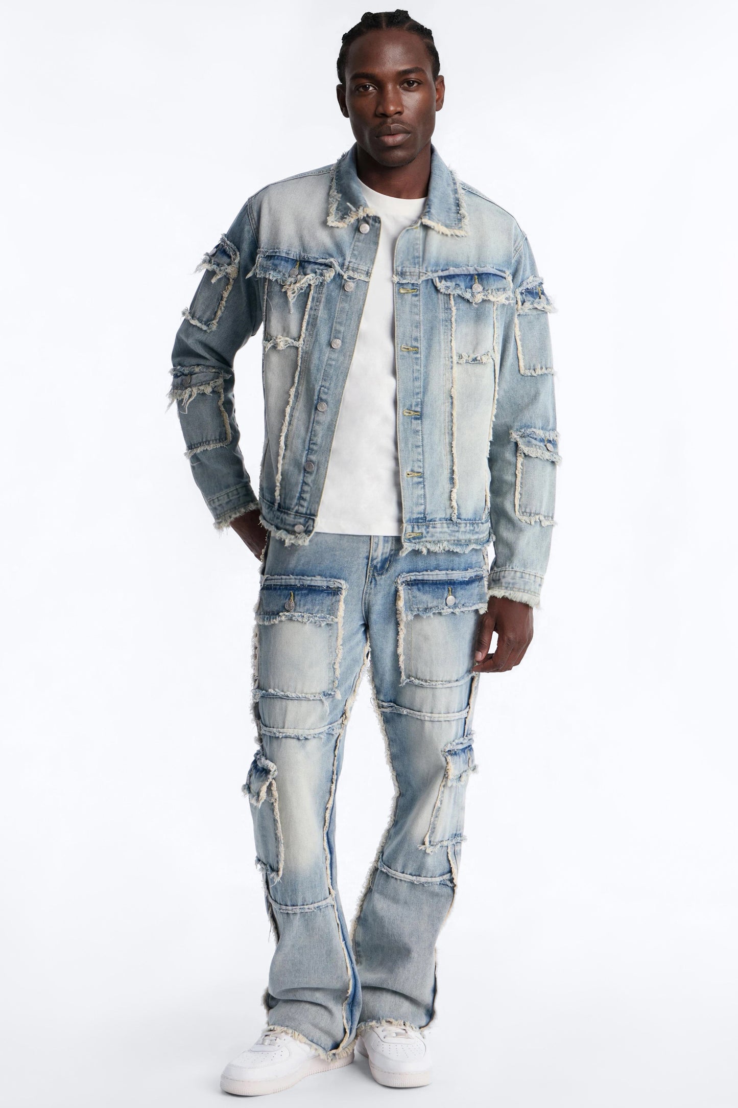Straight Flare Tattered Cargo Jean - Light Wash Fashion Nova