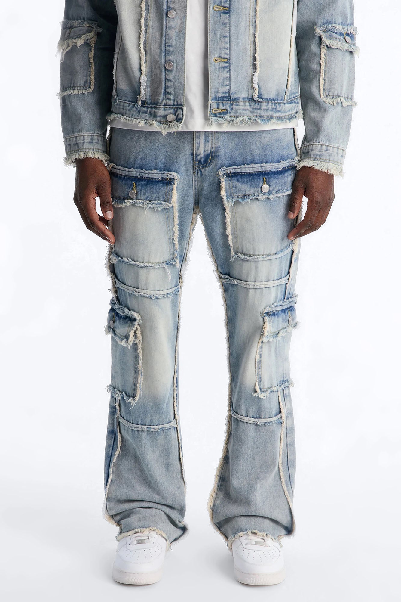 Straight Flare Tattered Cargo Jean - Light Wash Fashion Nova