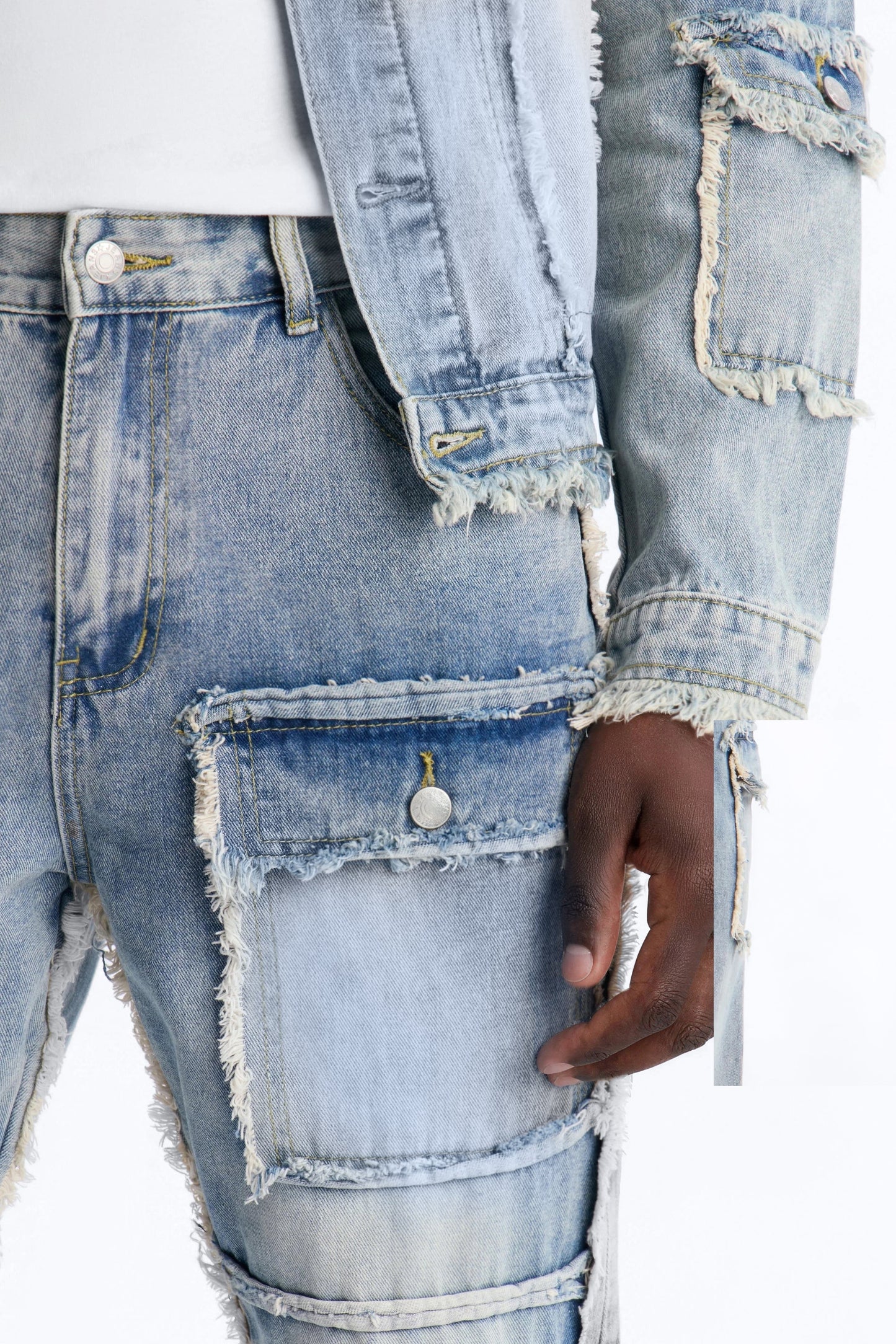 Straight Flare Tattered Cargo Jean - Light Wash Fashion Nova