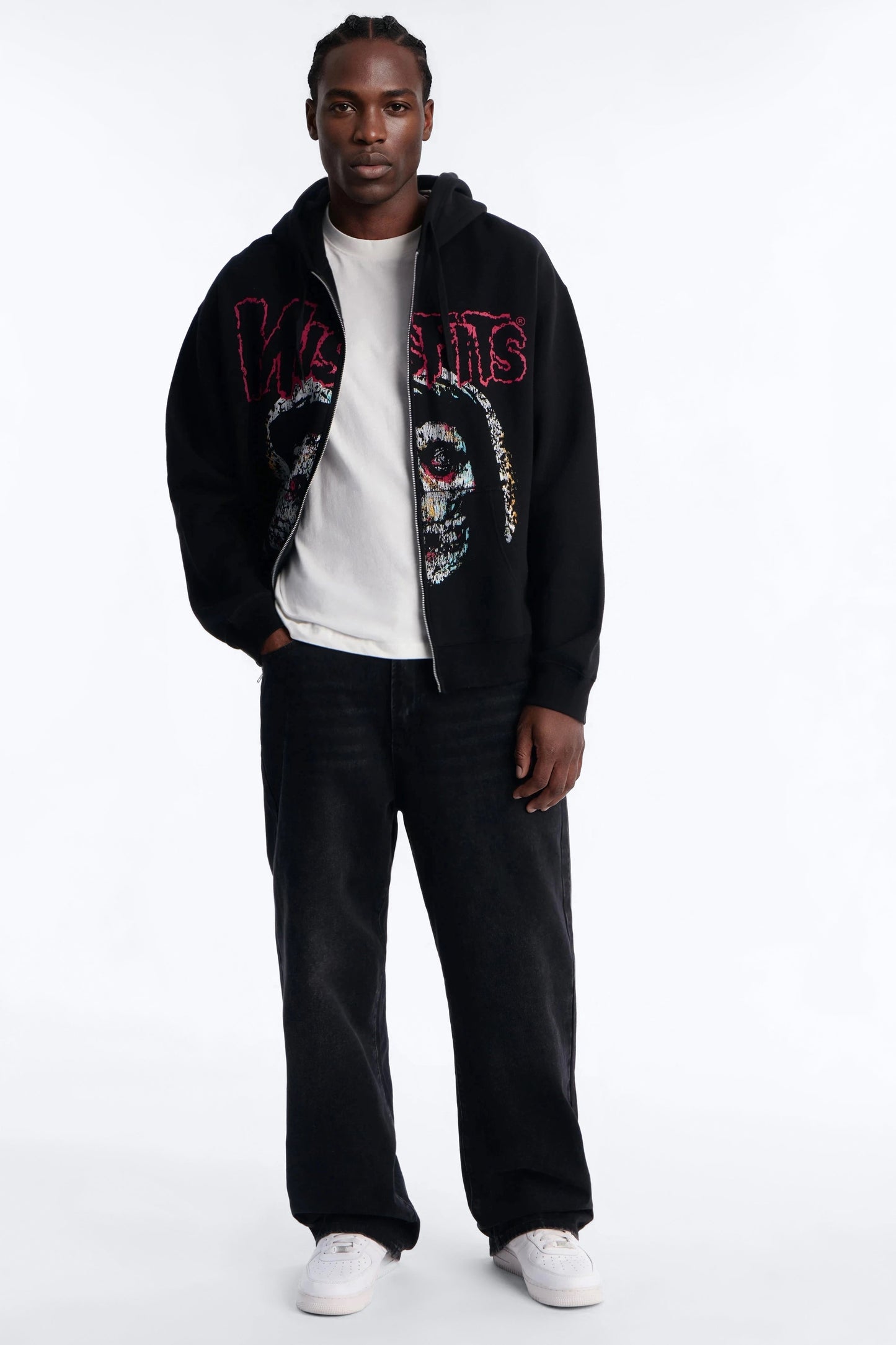 MIsfits Vintage Zip Hoodie - Black Wash Fashion Nova