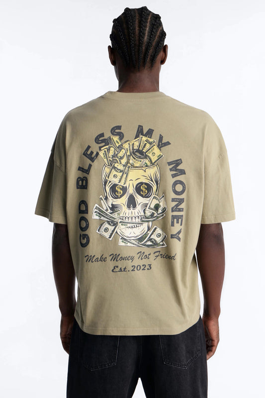 God Bless My Money Oversized Short Sleeve Tee - Olive Fashion Nova