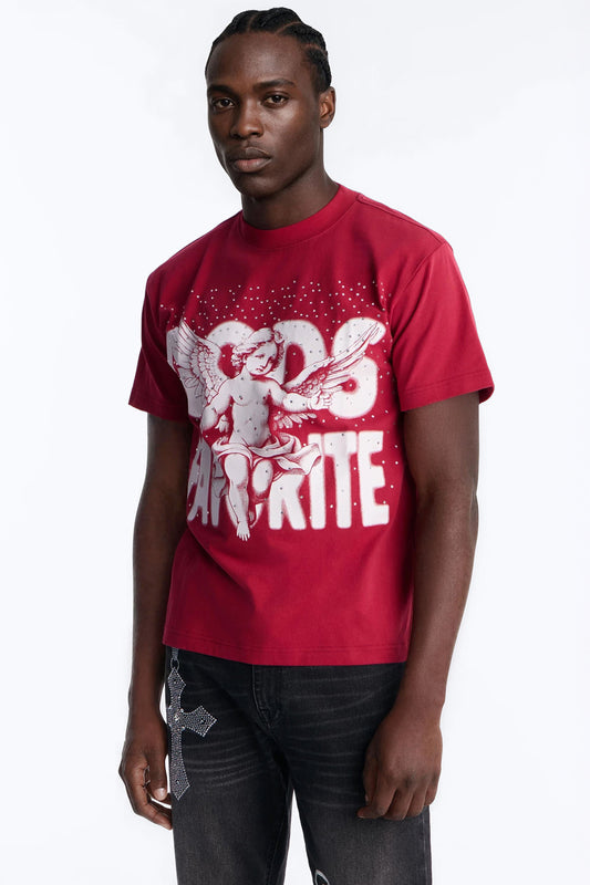 God's Favorite Rhinestones Short Sleeve Tee - Red Fashion Nova